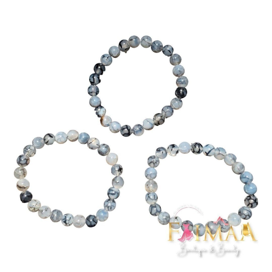 FREE SHIPPING NEW 3PC NATURAL Glass stone Dragon Vein Agate Beads Siz 7-7/2
