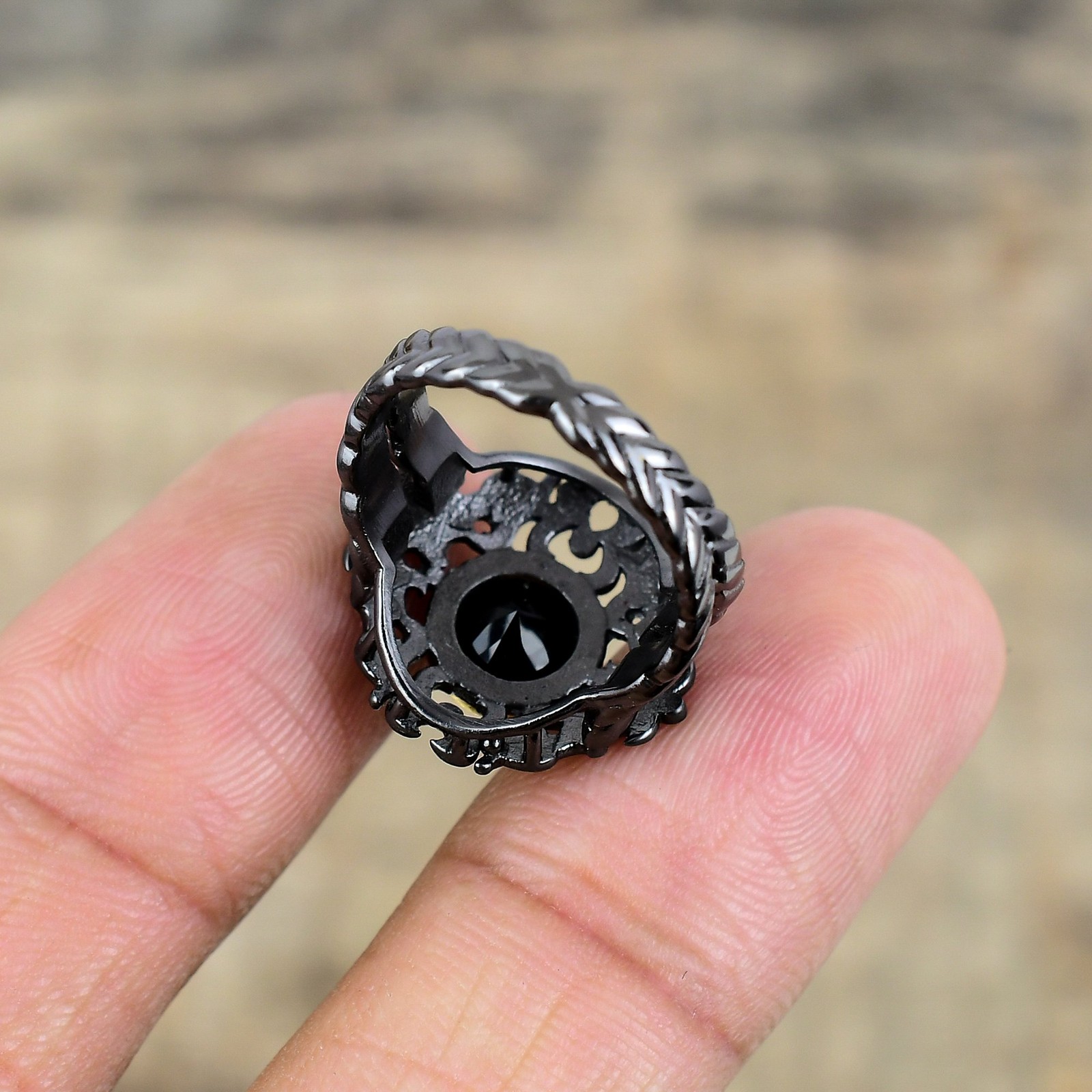 Black Onyx Black And Gold Plated 925 Sterling Silver Ring S.7.5 R8709