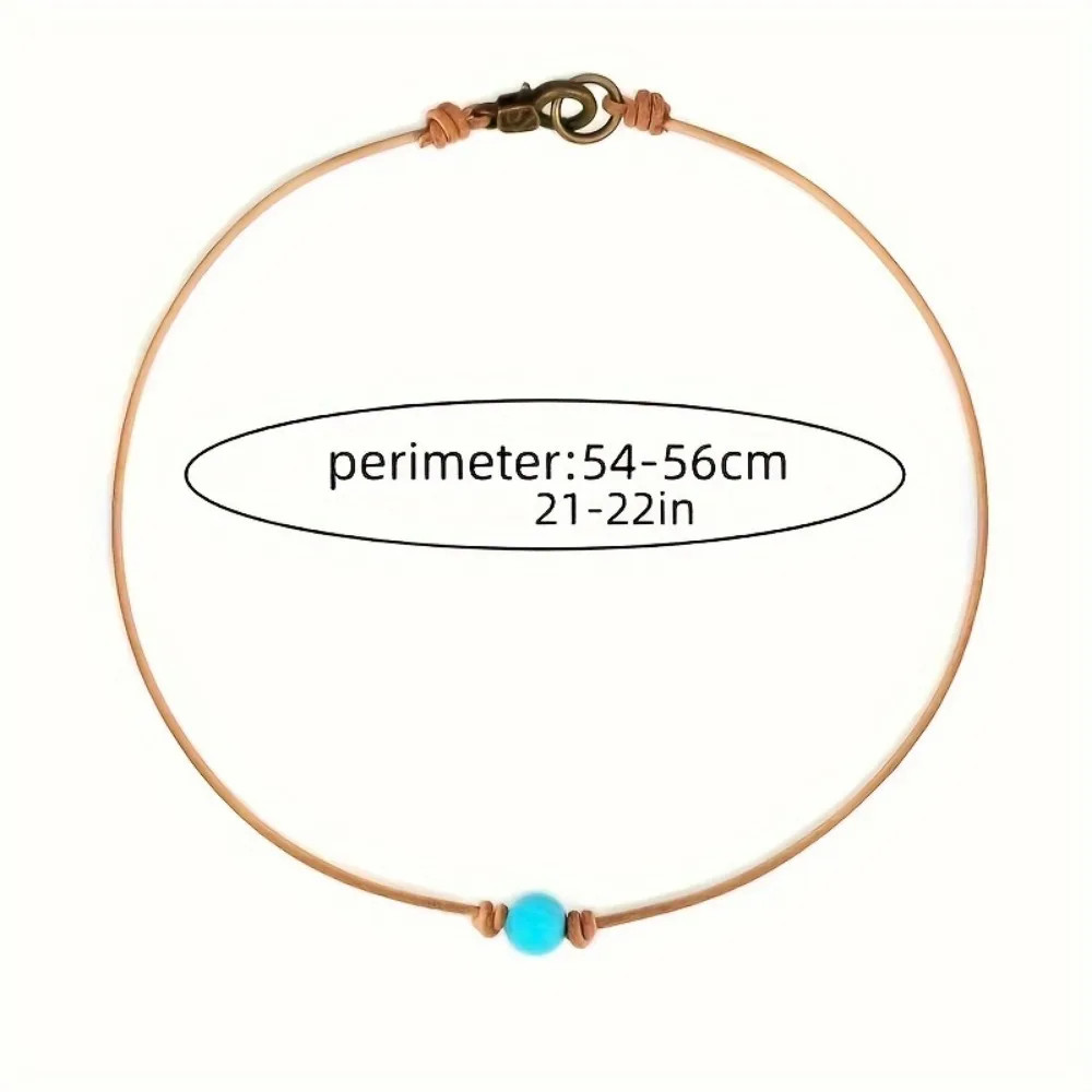 Bohemian Style Turquoise Bead Choker Necklace, Simple Vintage Retro Leather Cord