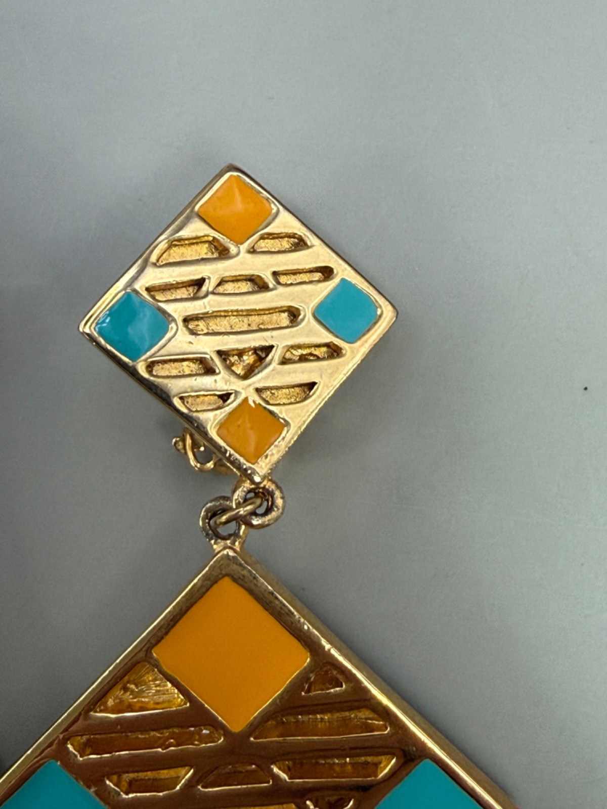 Vintage Valentino Garavani Geometric Enamel & Gold tone Clip on Earrings