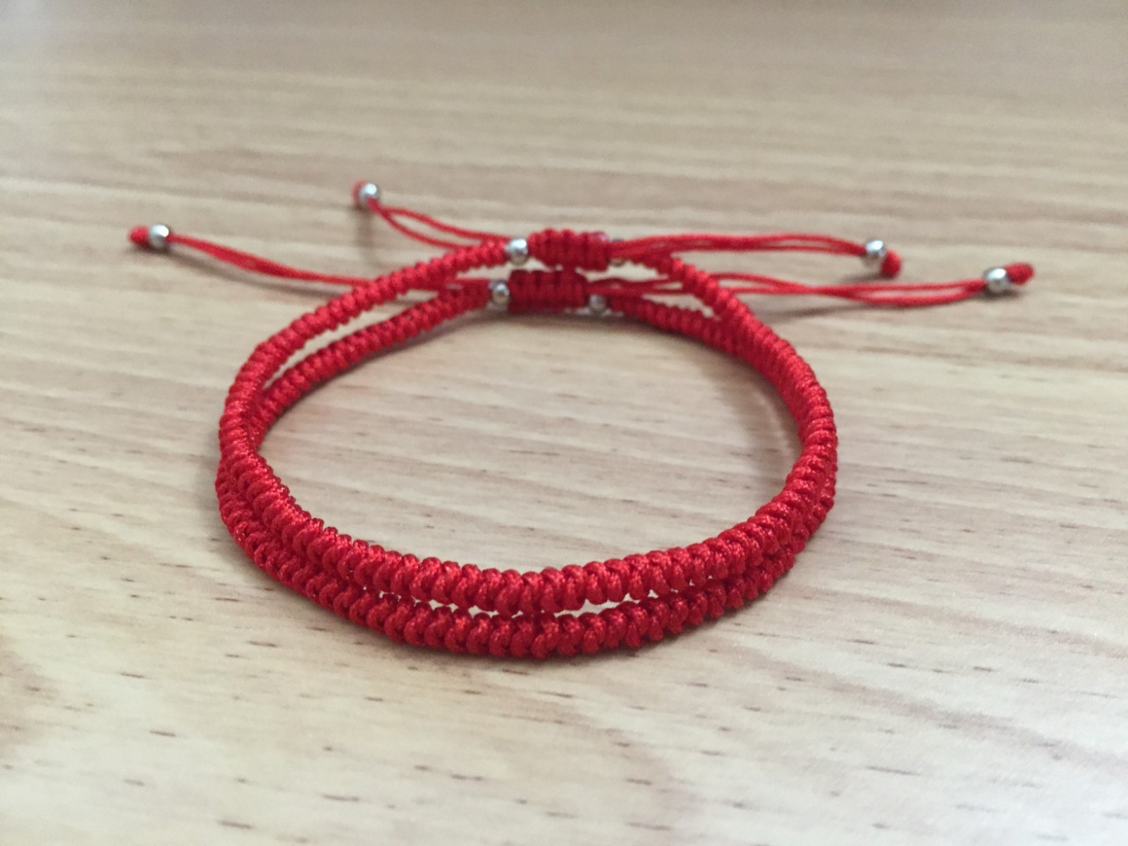 2PCS COUPLE SET – Lucky Red String Silver Adjustable Braided Shamballa Bracelet