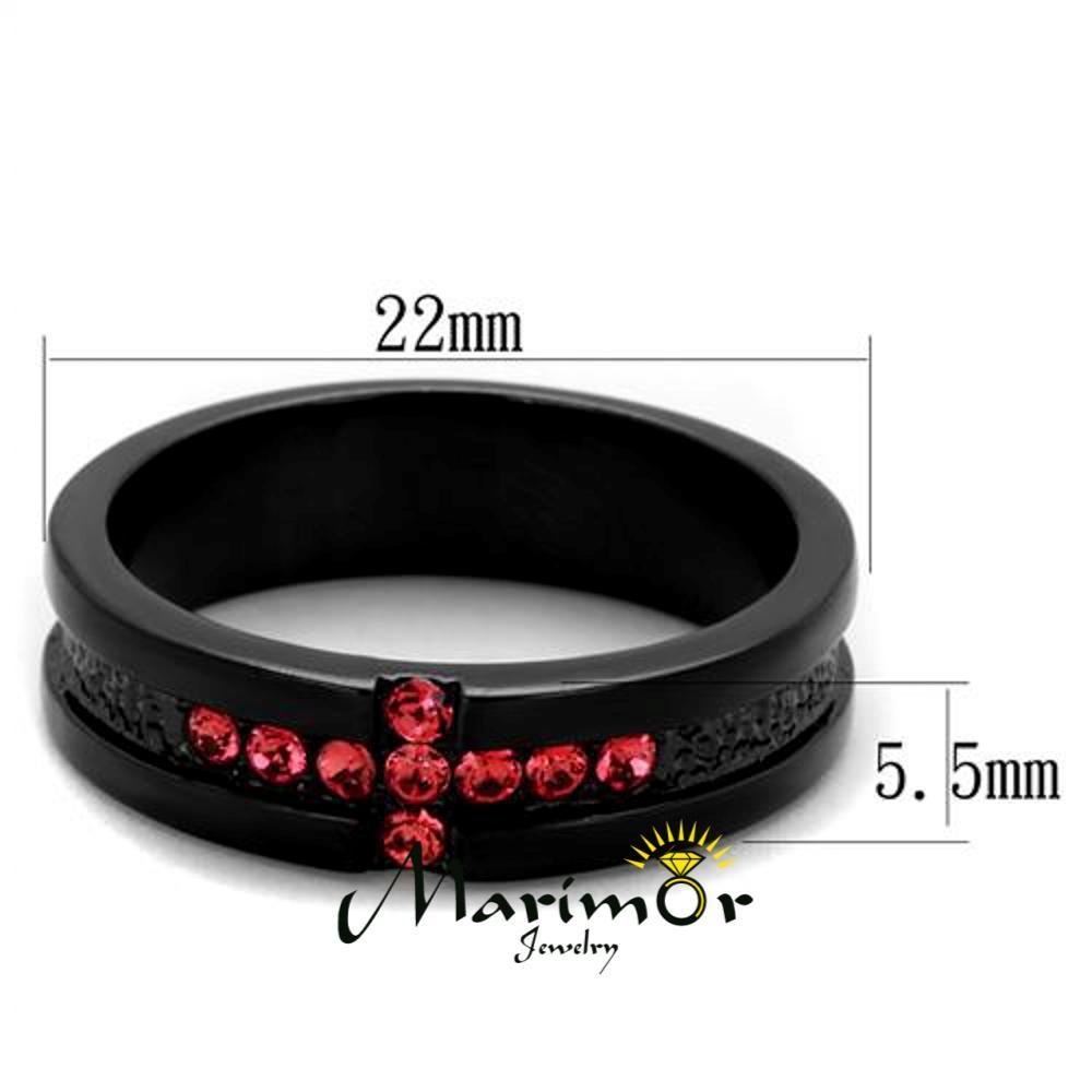 Stainless Steel Black Ion Plated Rose Crystal Cross Fashion Ring Women’s Sz 5-10