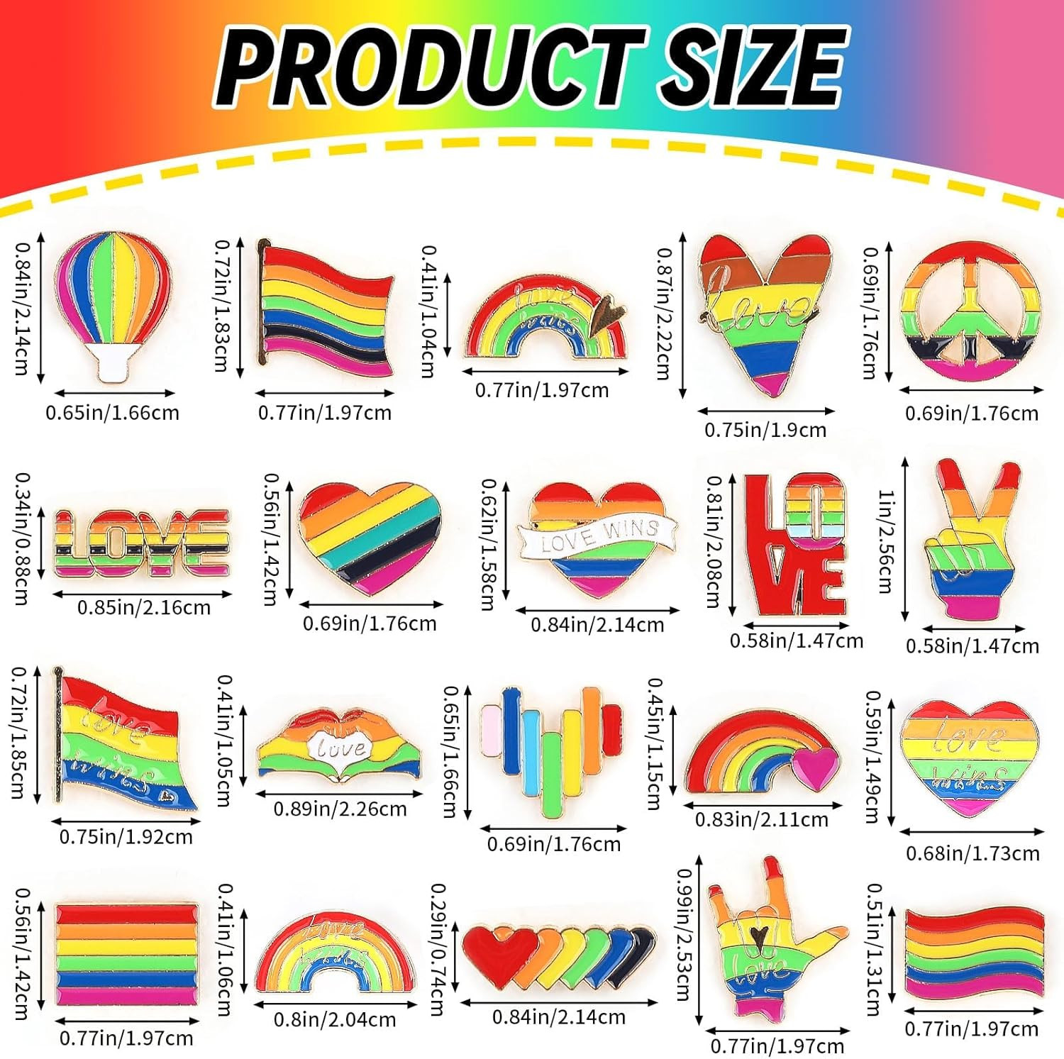60Pcs Pride Pins, Rainbow Pins Bulk Enamel LGBTQ Lapel Pin Gay Pride Heart Flag