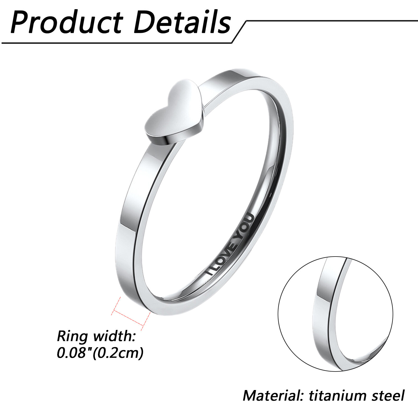 2pcs Couple Matching Heart Promise Rings I Love You Engagement Wedding Band Gift