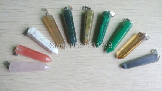 Mixed Natural Stone 24pcs/lot Hexagonal Pillar Point Pendants DIY Jewelry Making