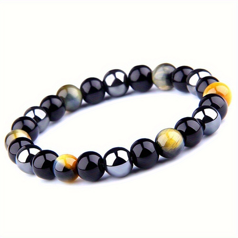 4Pcs Natural Triple Protection Tiger Eye Stone Beaded Bracelets Necklaces 24inch