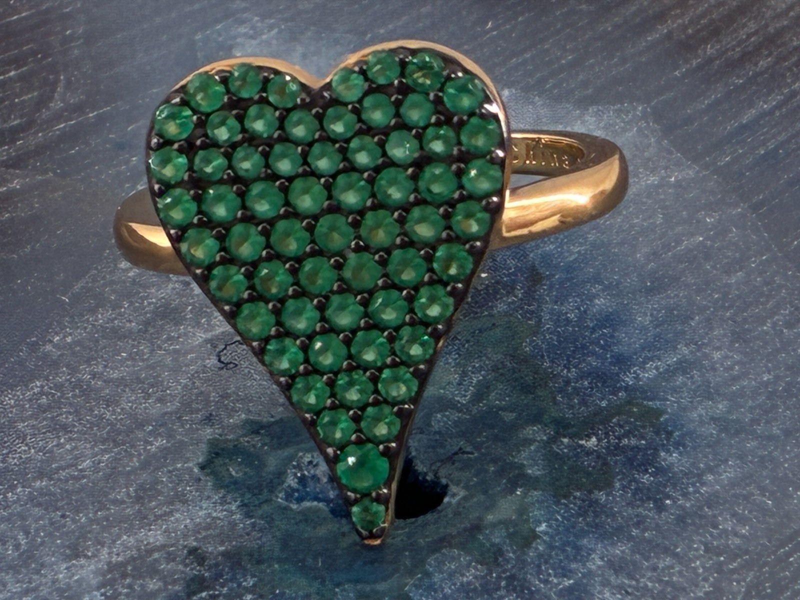 Diamonique x Jennifer Miller Green Pave Heart Ring 14K Plated Sterling Silver 7