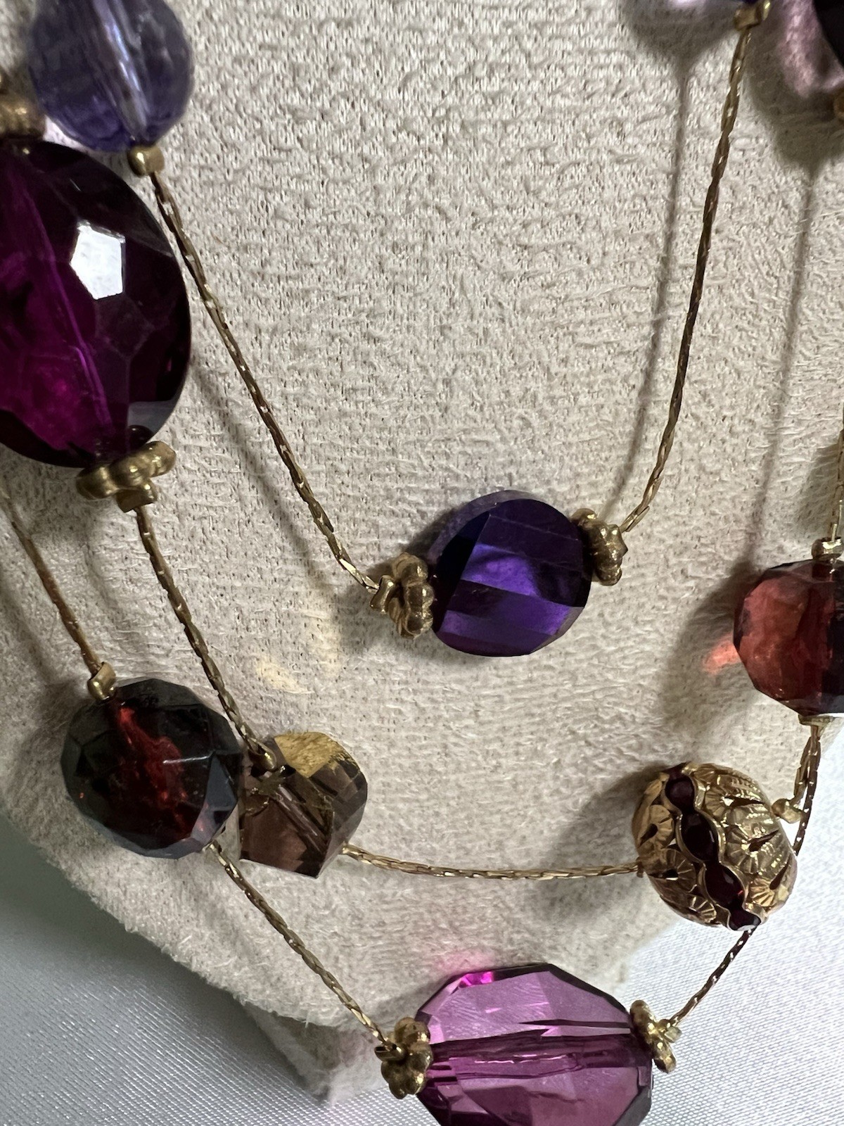New Purple Multi Strand Layered Bead Necklace Floating Illusion Station Gold