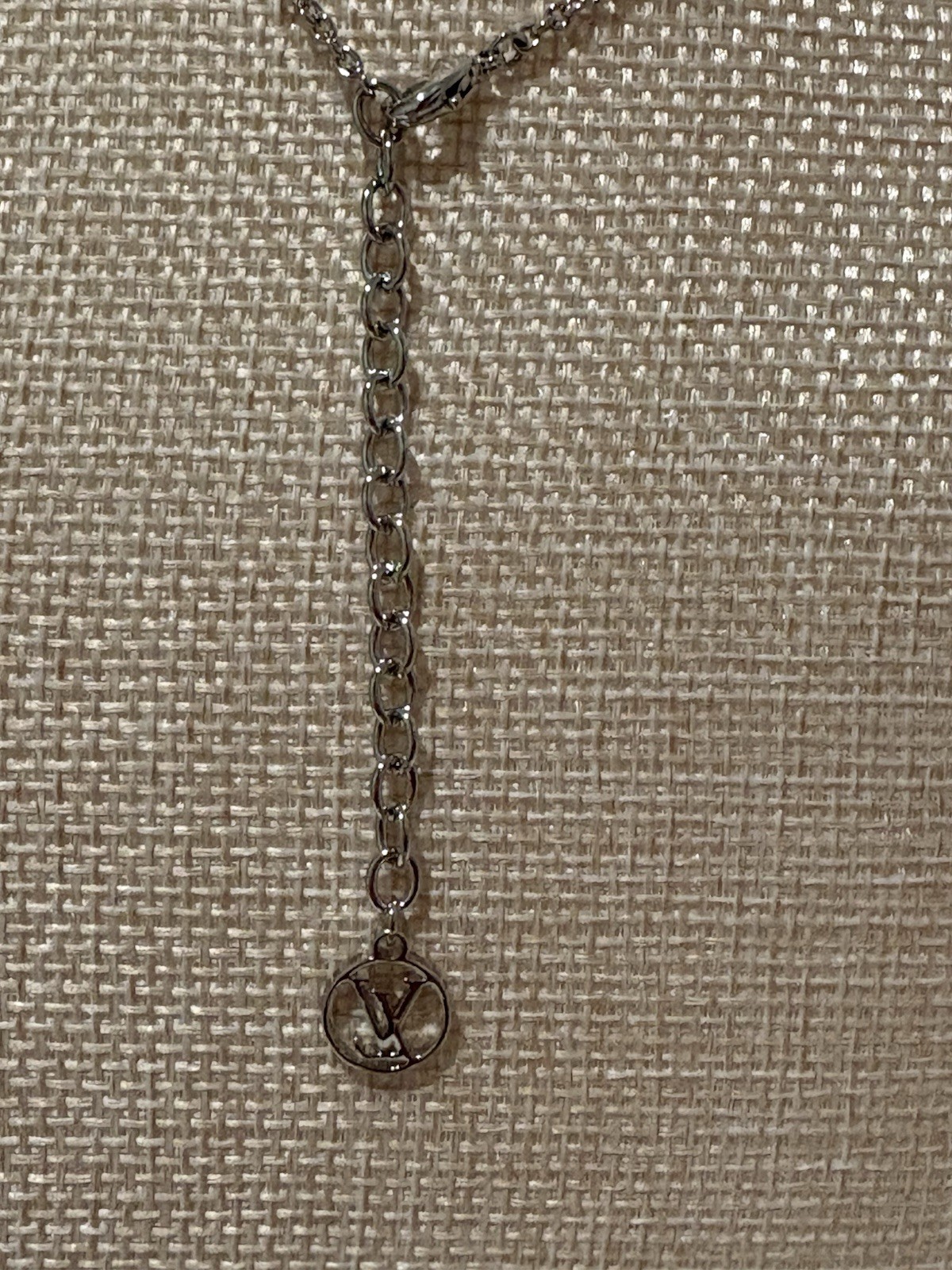 Louis Vuitton LV Initial Letter Pendant Necklace, Adjustable Silver Tone Signed