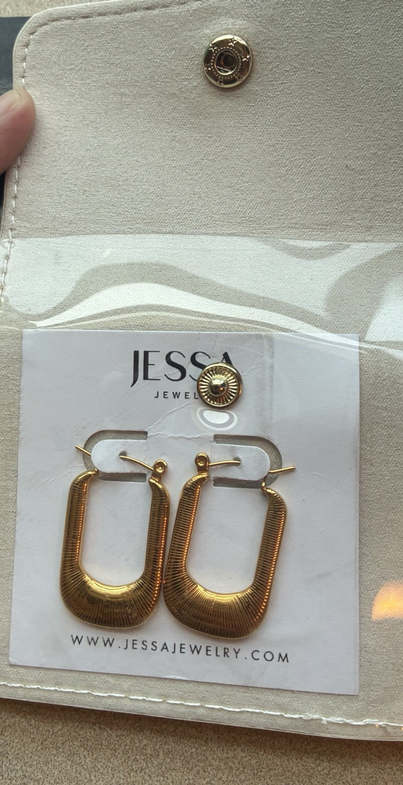 Jessa Jewelry Luna Gold Textured U-Shaped Hoop Dangle Earrings Hook Closure