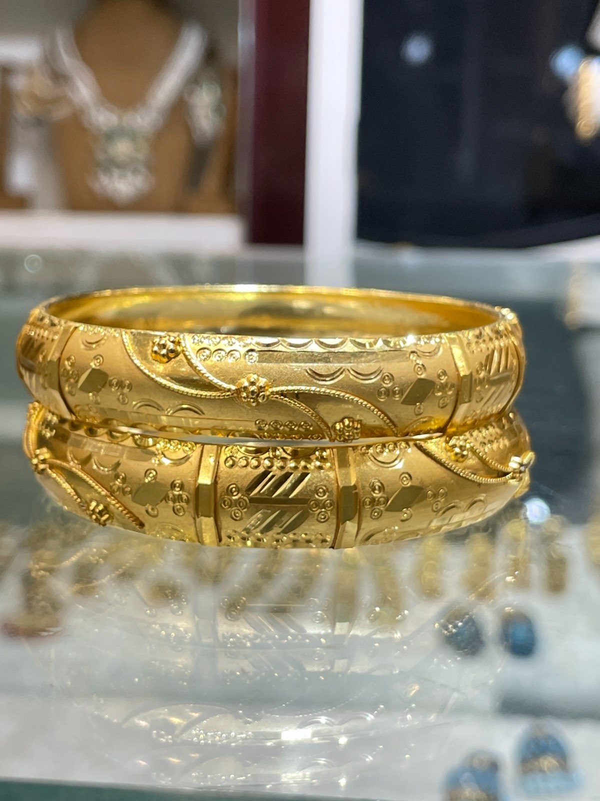 2.6 Gold Plated Heavy Dubai Bangles 2Pcs Set Bracelets Bridal For Woman Handmade