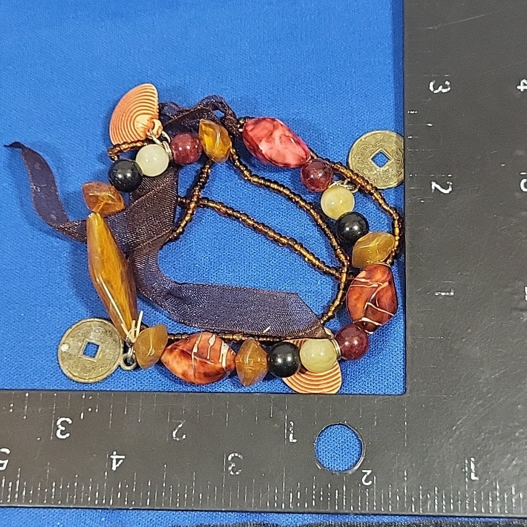 Boho Beaded Charm Bracelet Chinese Coins Slip-On Stackable