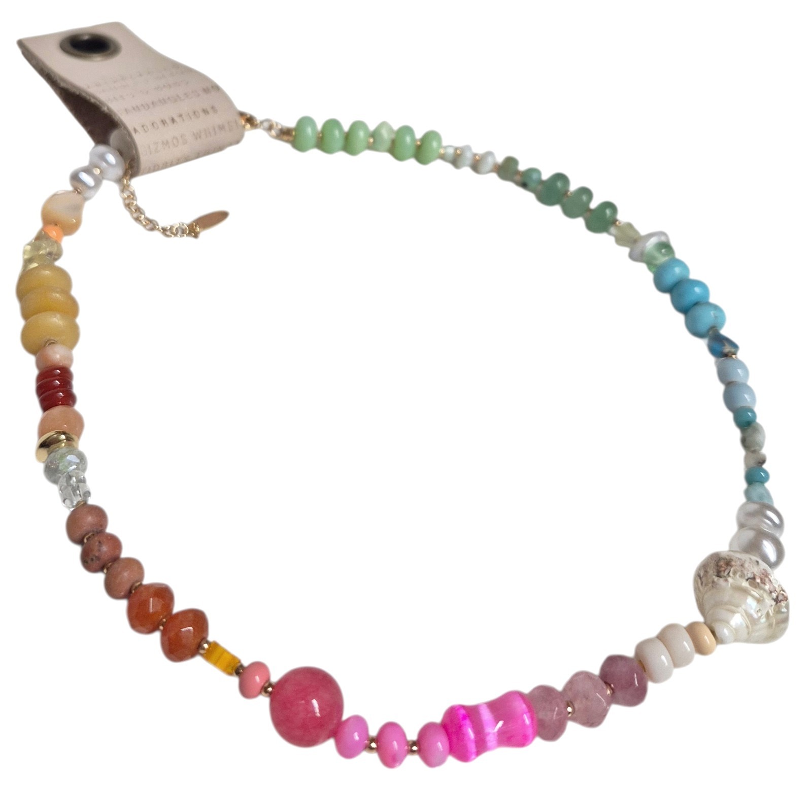 Anthropologie Beaded Shell Charm Necklace Multi-Color Gold Plated Brass New