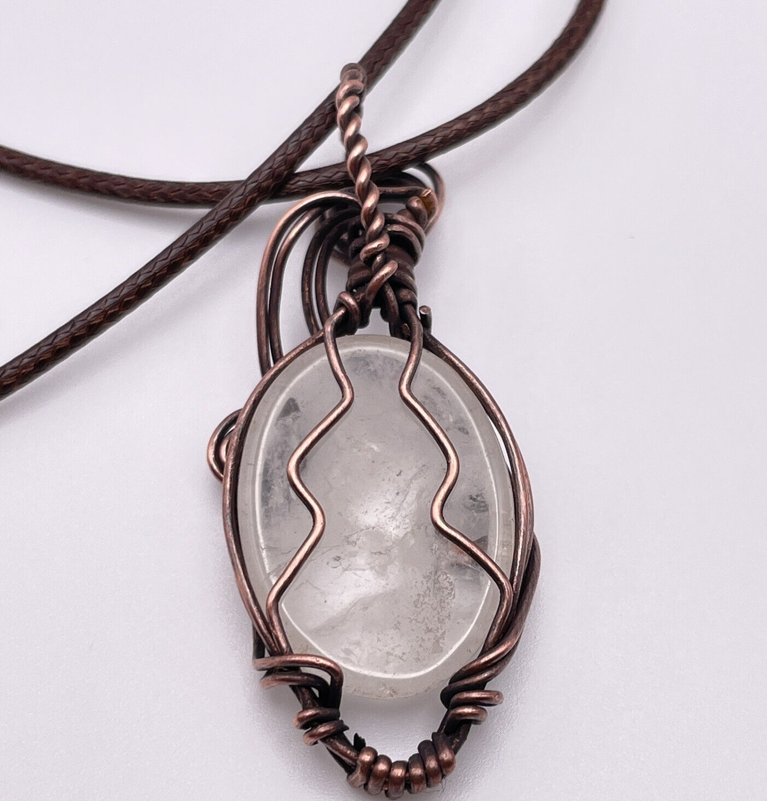Boho Wire Wrapped Quartz Crystal Pendant Necklace Spiritual Healing Natural