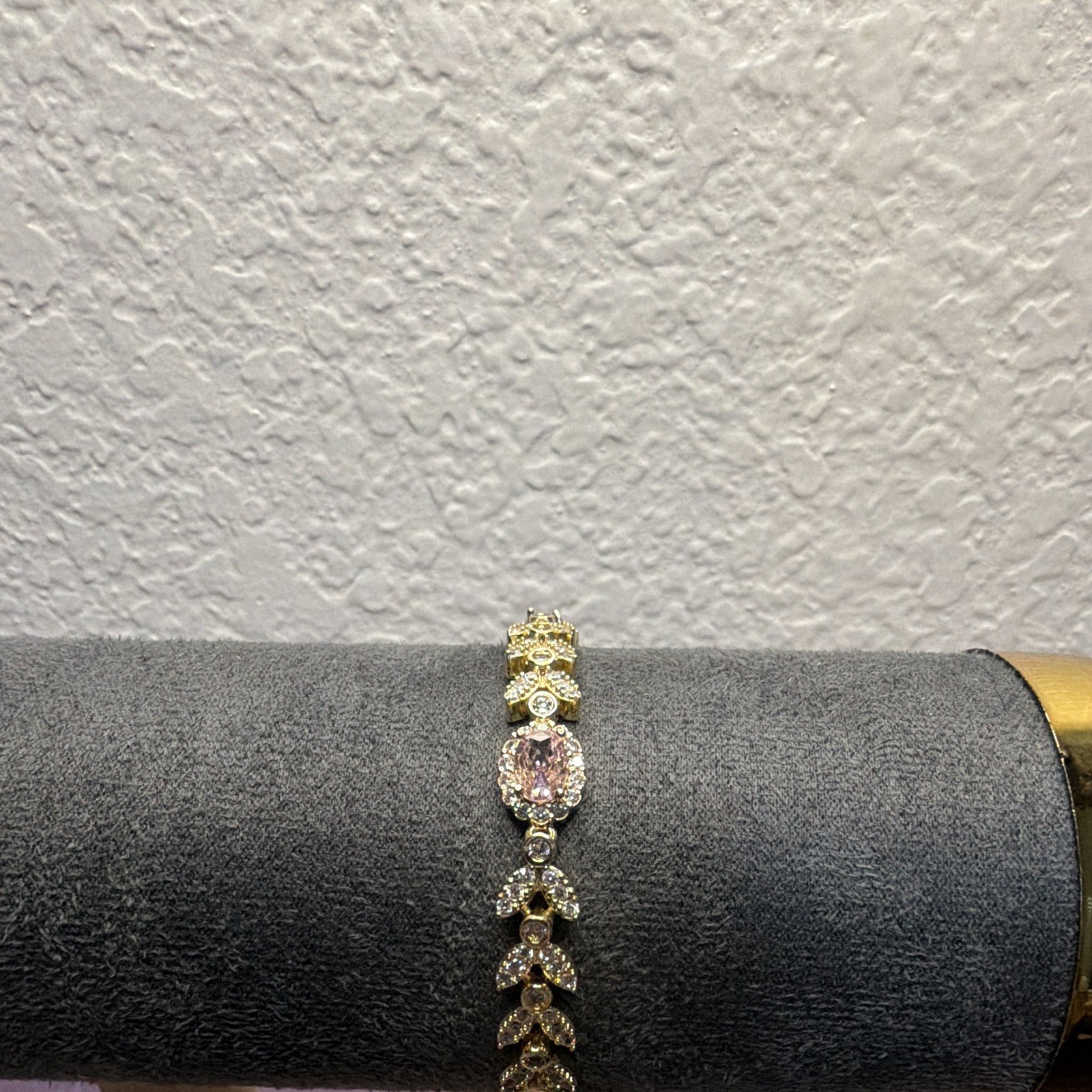 Gold-Tone Tennis Link Chain Bracelet Multicolor Oval Crystal Stones Box Clasp