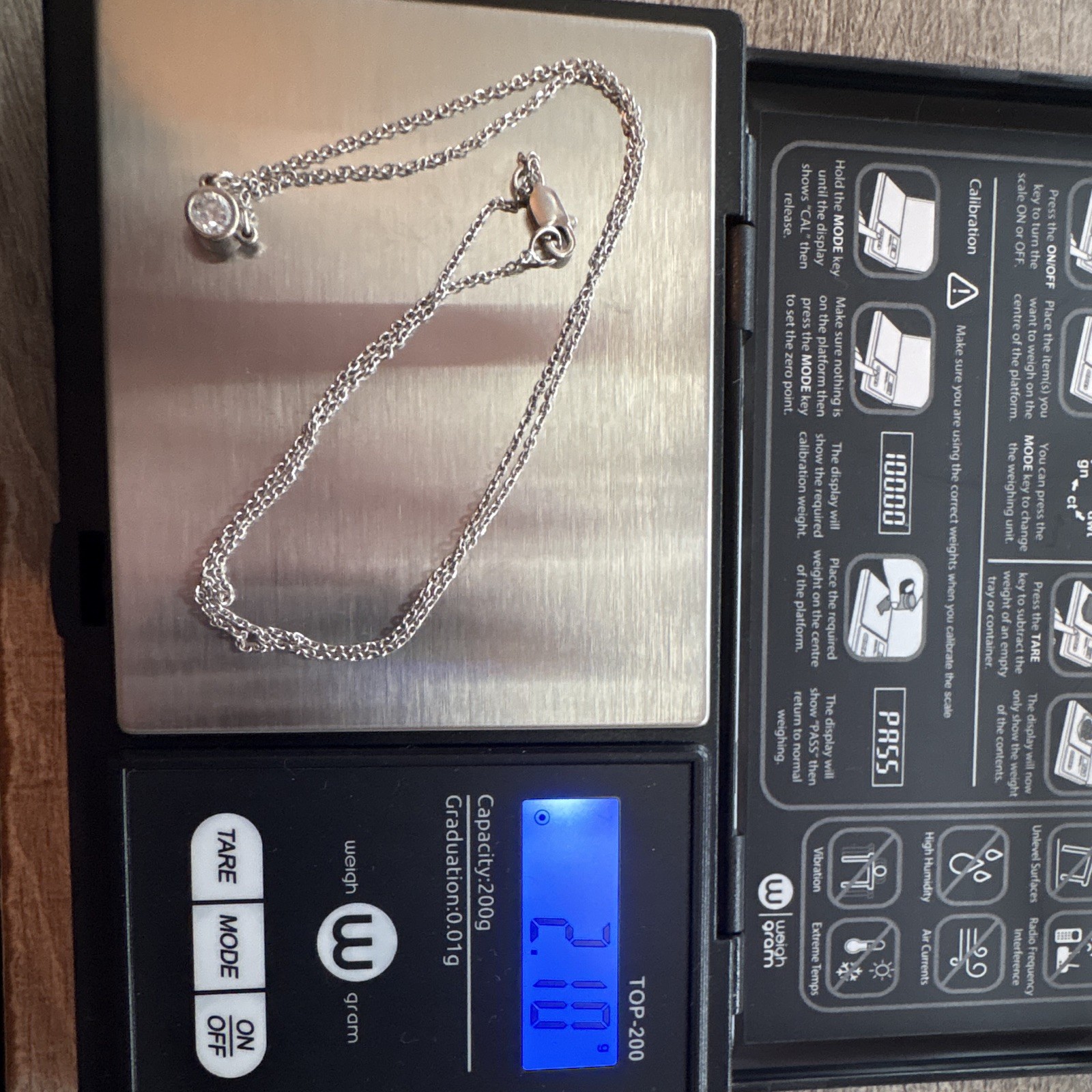 14K White Gold Diamond Bezel Necklace
