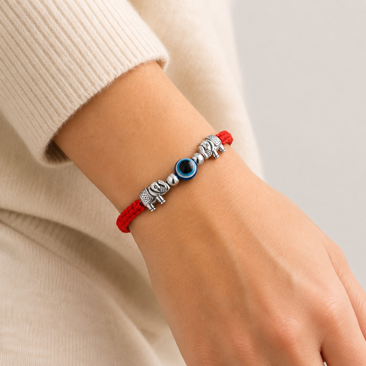 Adjustable Red String Bracelet Blue Evil Eye Elephant Charm Lucky Unisex Jewelry