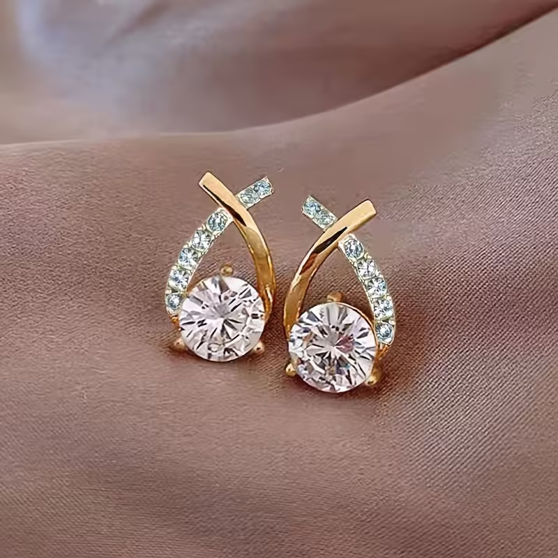 18K Gold Plated Hoop Earrings Women Crystal Drop Dangle Elegant Fashion Jewelry