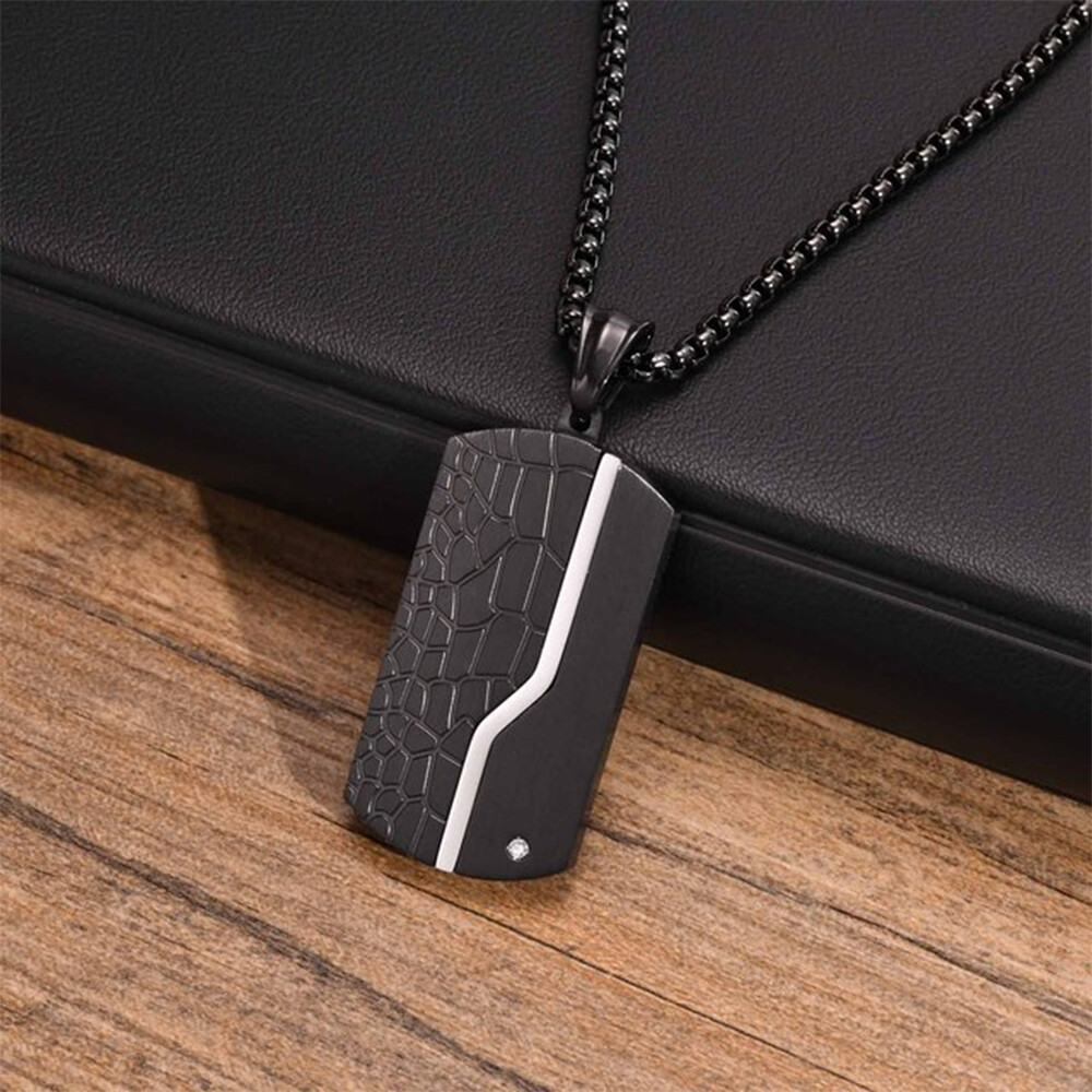 Silver Black Stainless Steel Dog Tag Pendant Necklace Military Box Chain Jewelry