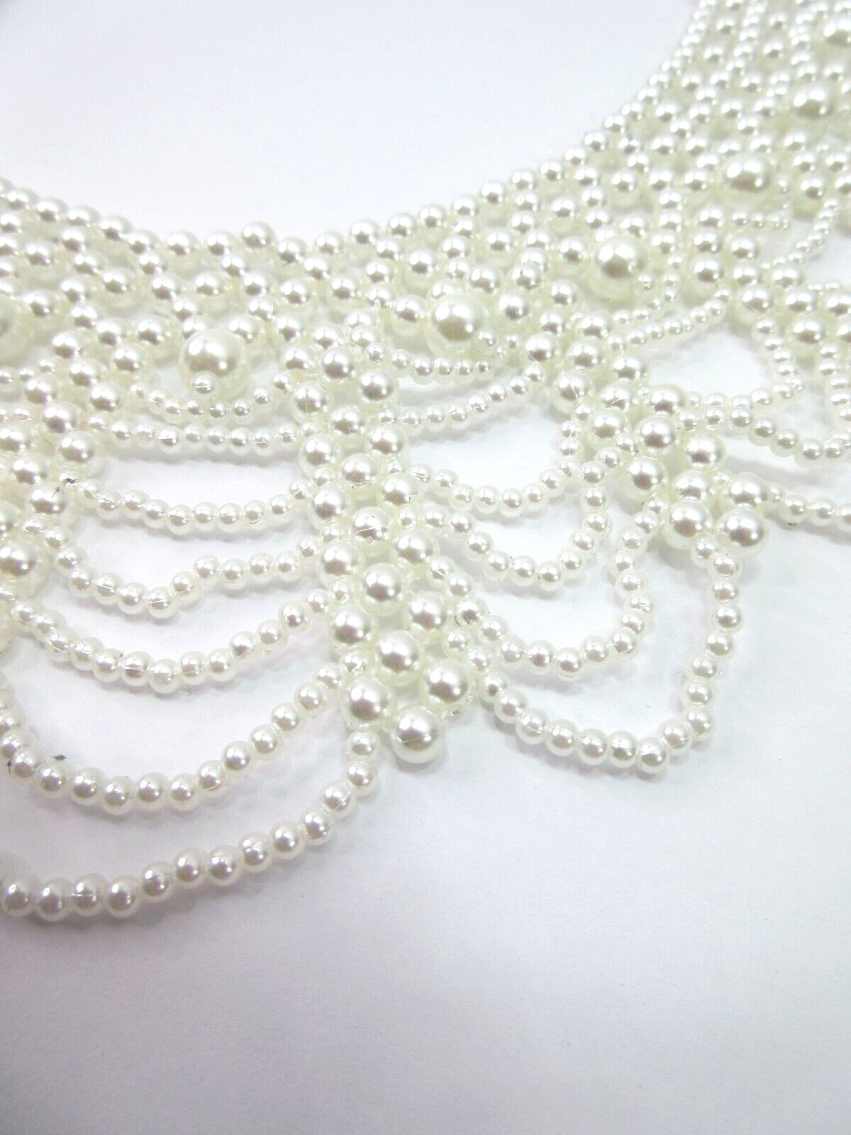 Pearl Collar Necklace Choker Victorian Lace Scalloped Wide Bib Off White PRETTY