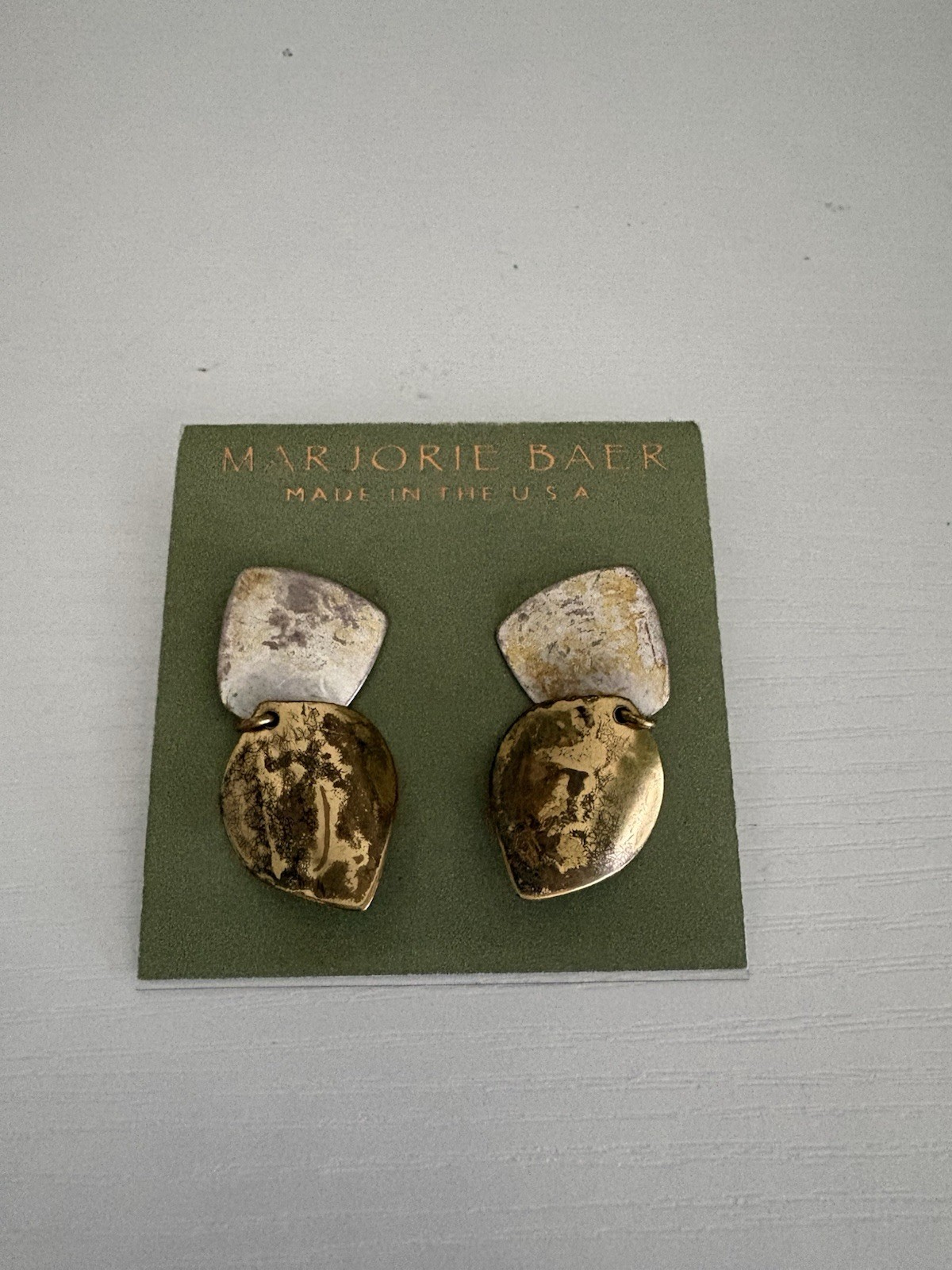 MARJORIE BAER Pierced Earrings Mixed Metal Tones Geometric Modernist *NEW