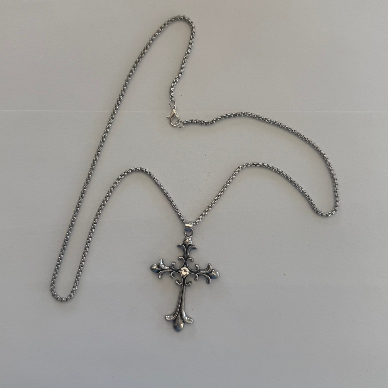 Silver Gothic Cross Pendant Necklace Unisex Stainless Steel Jewelry New