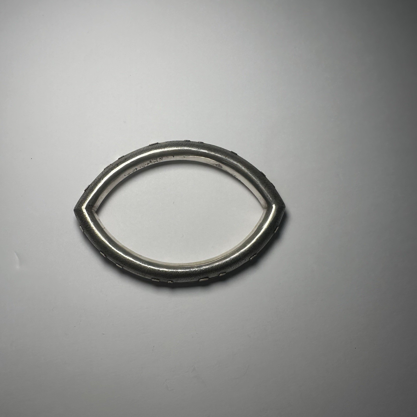 4 inch vintage silver t Bangle bracelet with square accent links, asymmetrical
