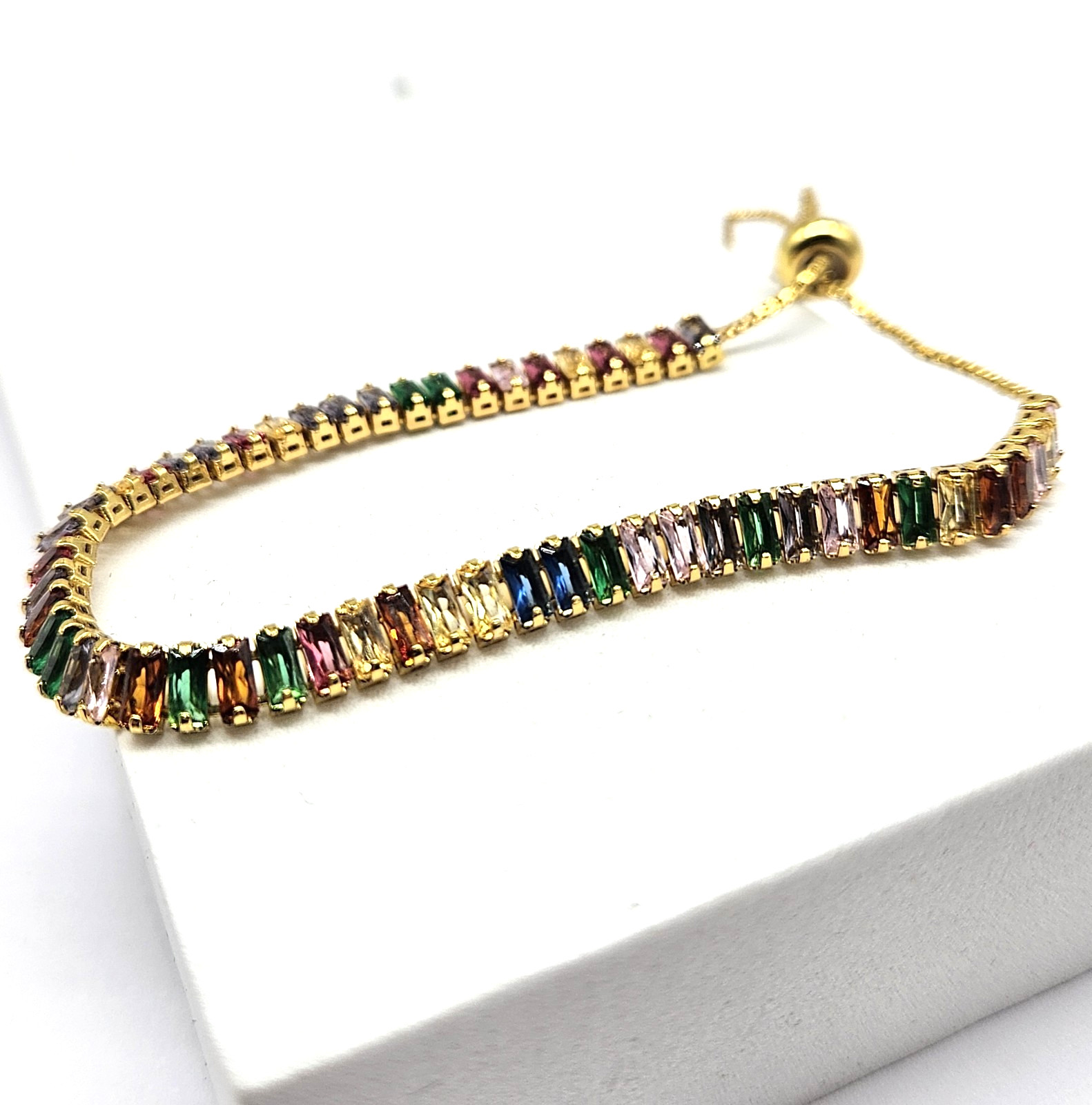 Gold Tone Crystal Bracelet – Multi-Color Tennis Bracelet – Fashion Jewely