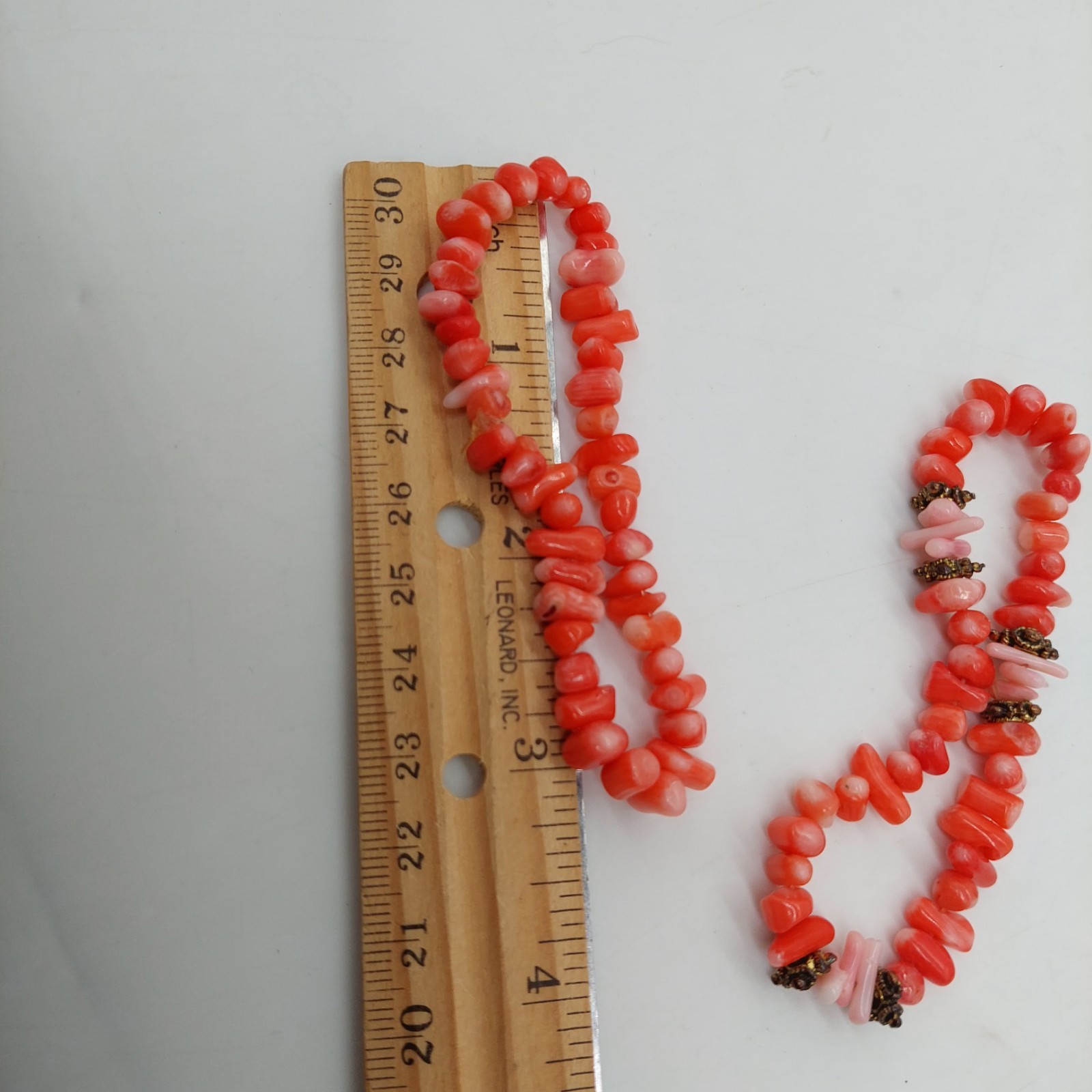 Red Coral Chip Stretch bracelet Set Of 2 Metal Plastic Beads Stones