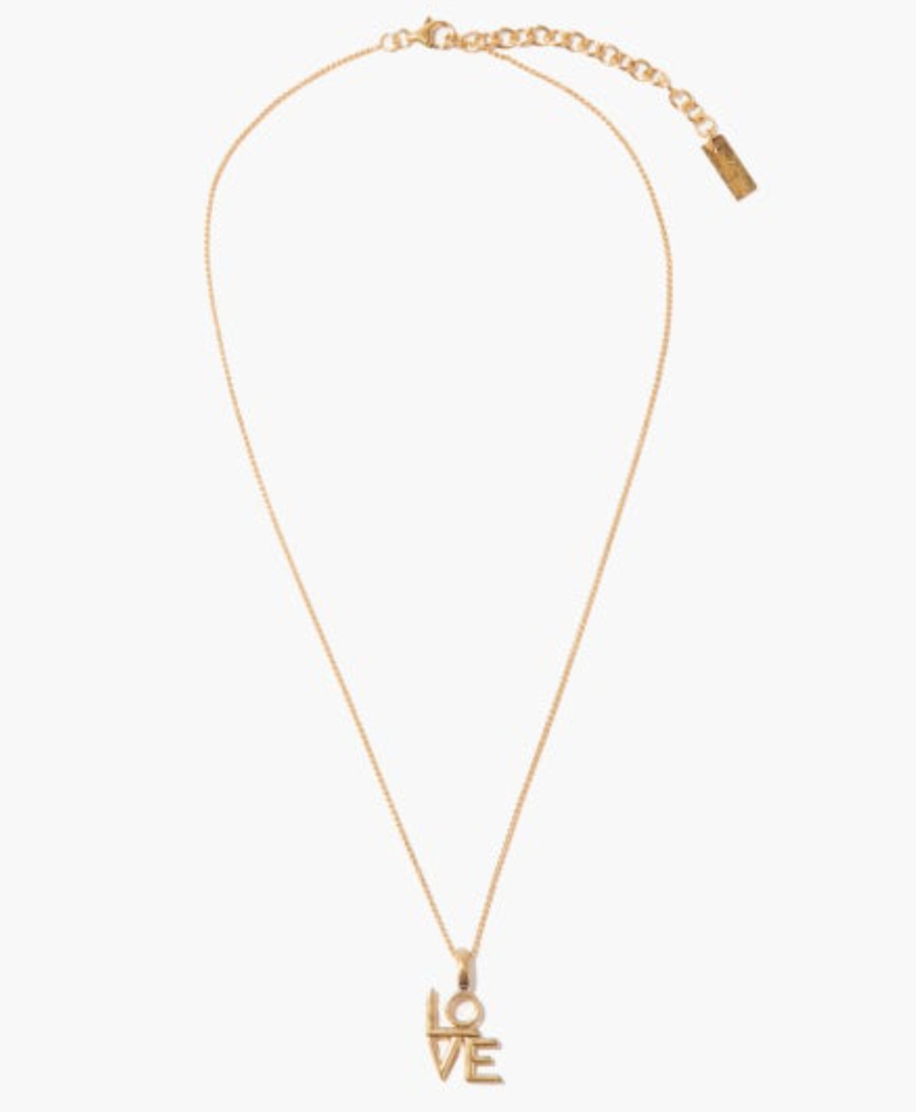 NIB Saint Laurent YSL LOVE Charm Antique Gold Brass Pendant Chain Necklace $650