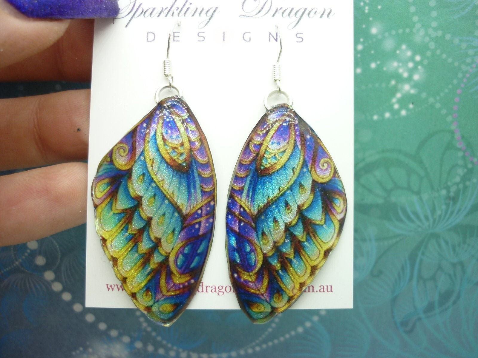 Butterfly Wing Earrings Yellow Purple & Green – Fairy Jewellery, Fun Gift for