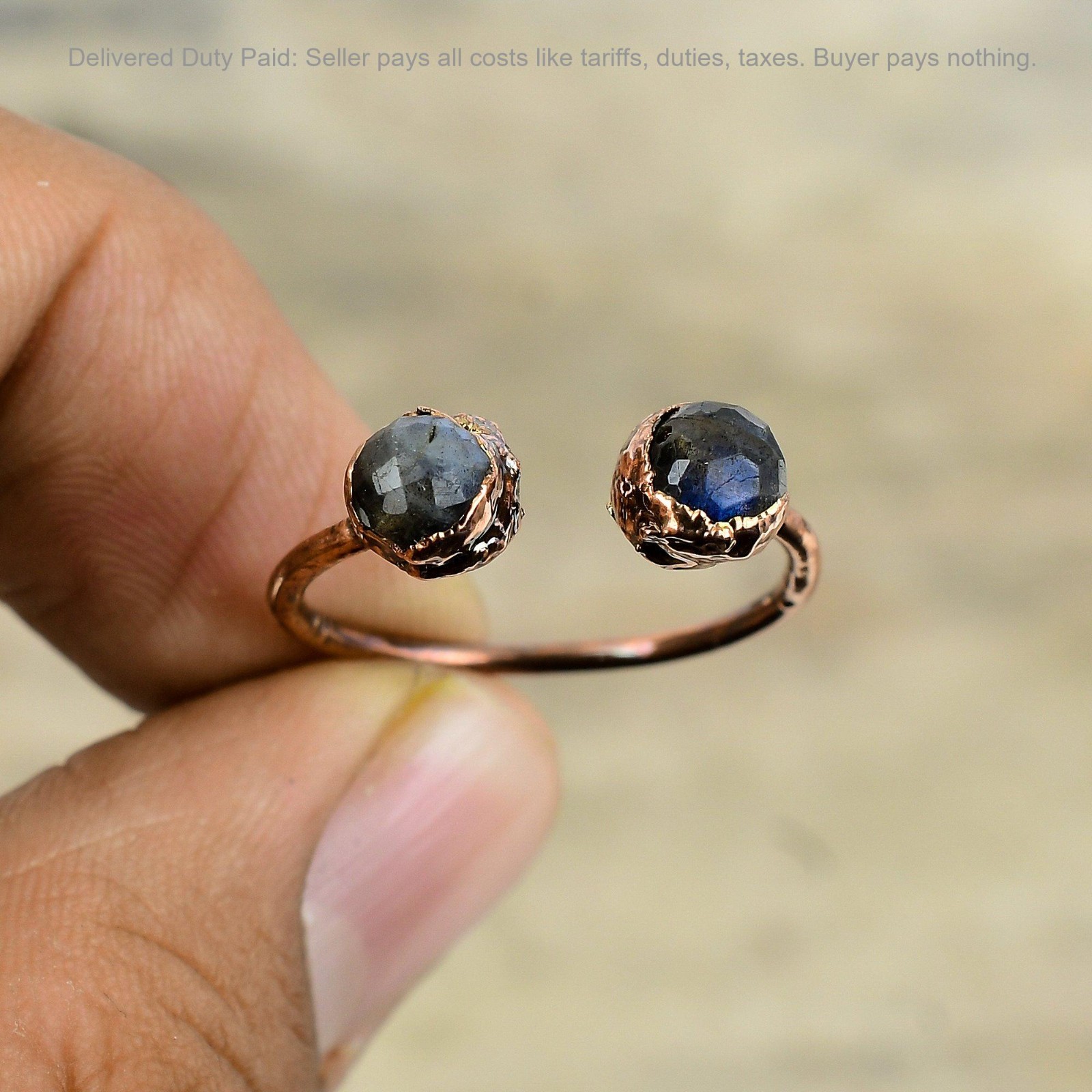 Christmas Sale Copper Natural Labradorite Electroformed Stackable Ring Jewelry