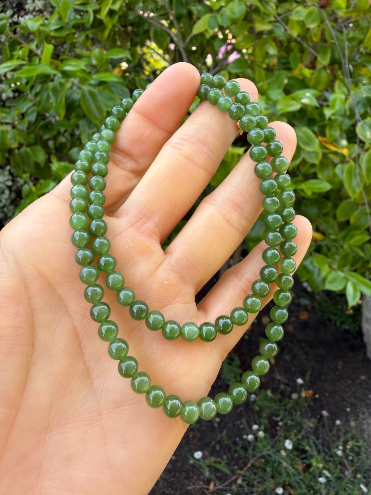 5mm Good Quality Green Nephrite Beaded Necklace | 碧玉珠串项链
