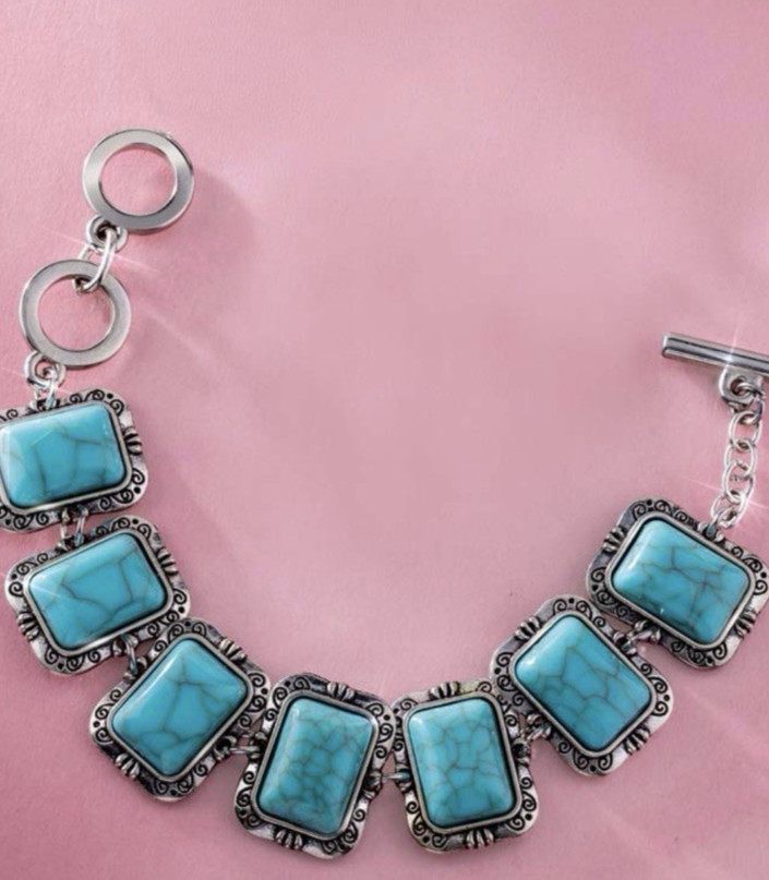 4 pieces Turquoise Blue Howlite Stone Necklace, Bracelet, Earrings Gift Box New