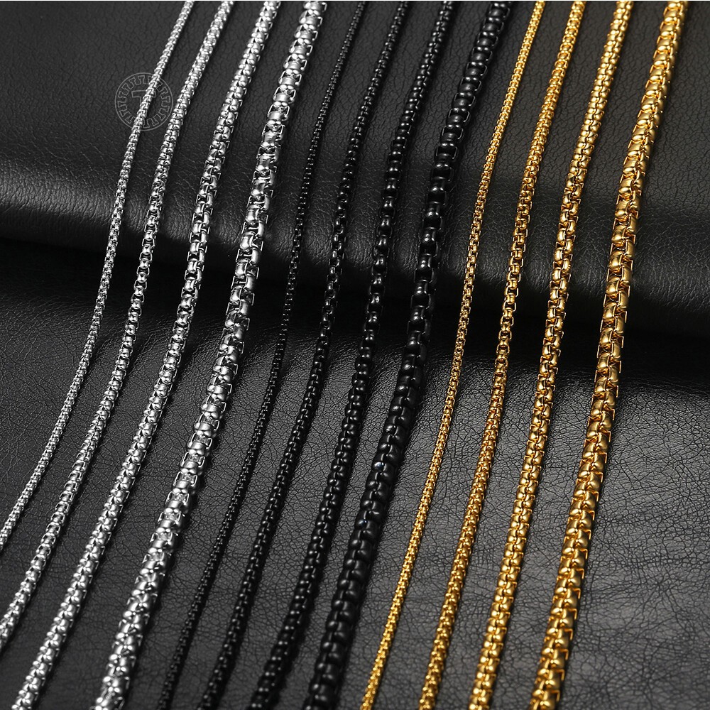 2/3/4/5MM Round Box Link Chain Necklace Gold Plated Choker 16-36″ For Men Boy