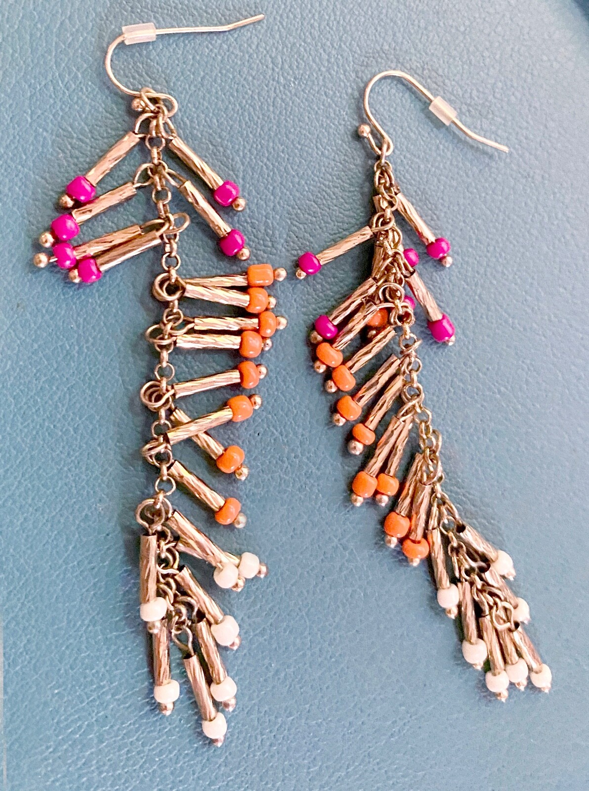INC Concepts Pink Orange White Bead Gold Tassel Waterfall Earrings Free Bracelet