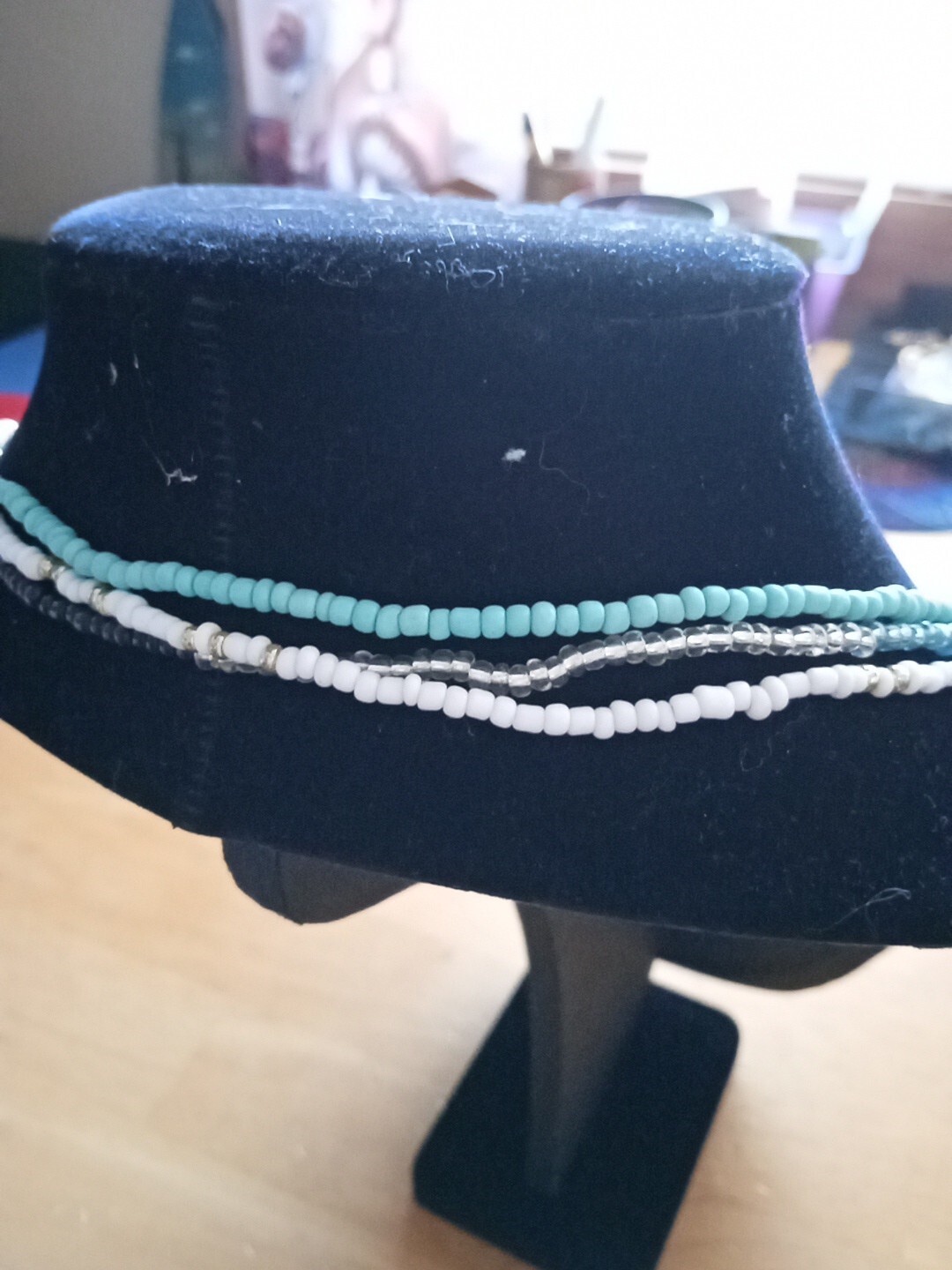 Lot Of Three Tiny Bead Necklaces… White, Green & Multicolor. Each Approx 25″