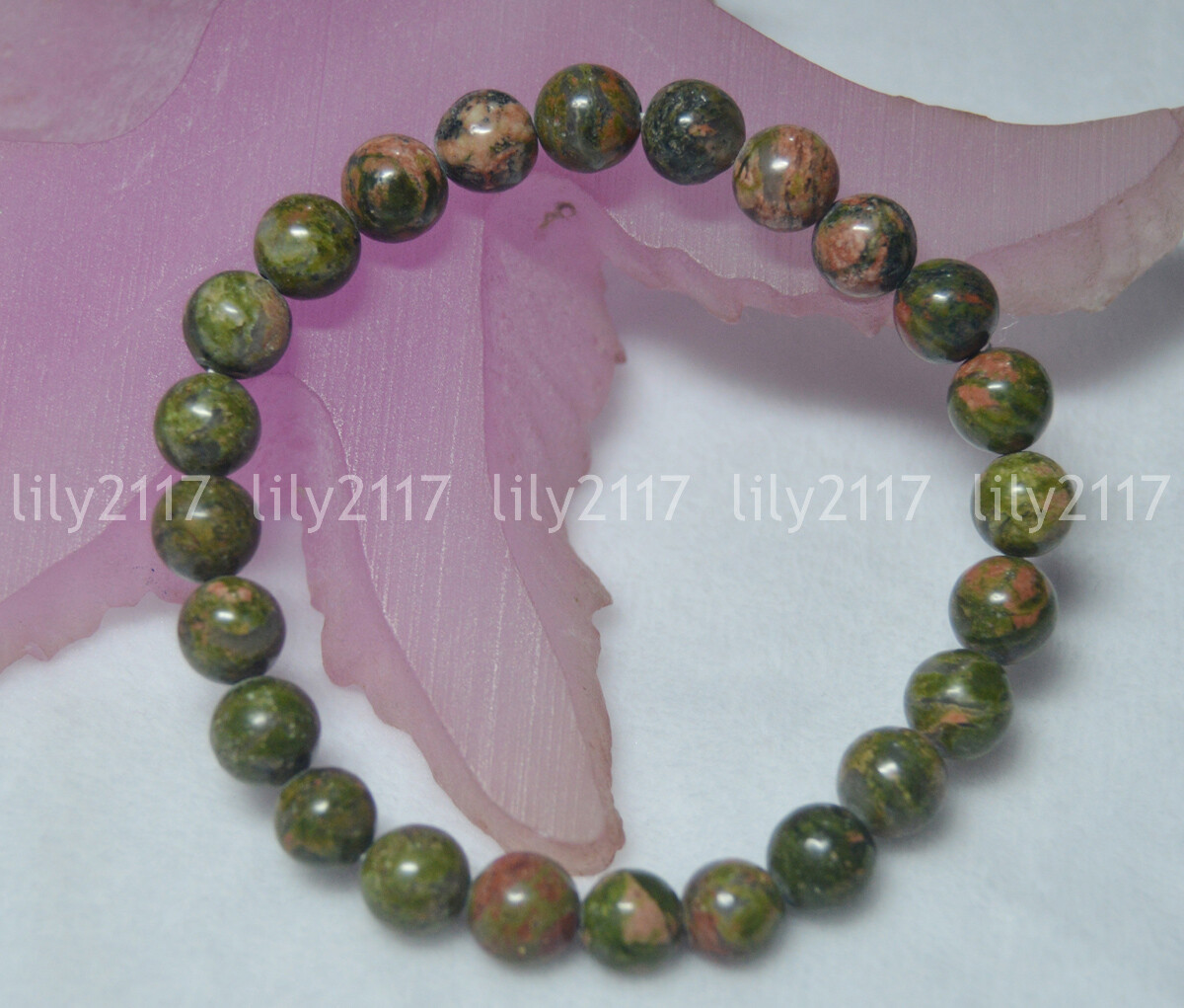 Natural Unakite Bracelet Green Round Multicolor Gems Beads 4-12mm Elasticity
