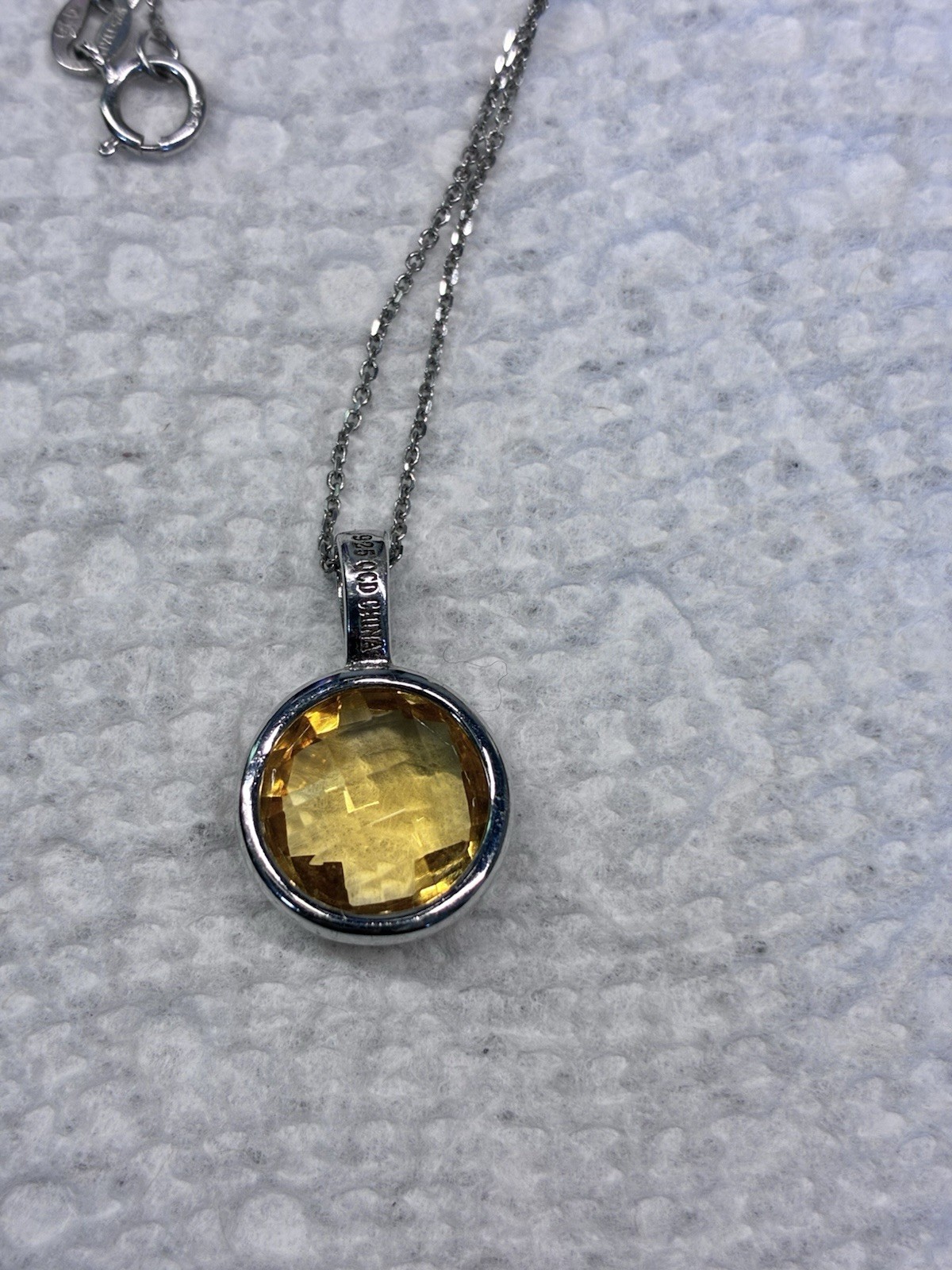 2pc 925 Italy Signed Round Bezel Pendant Necklaces Yellow and Blue Stones