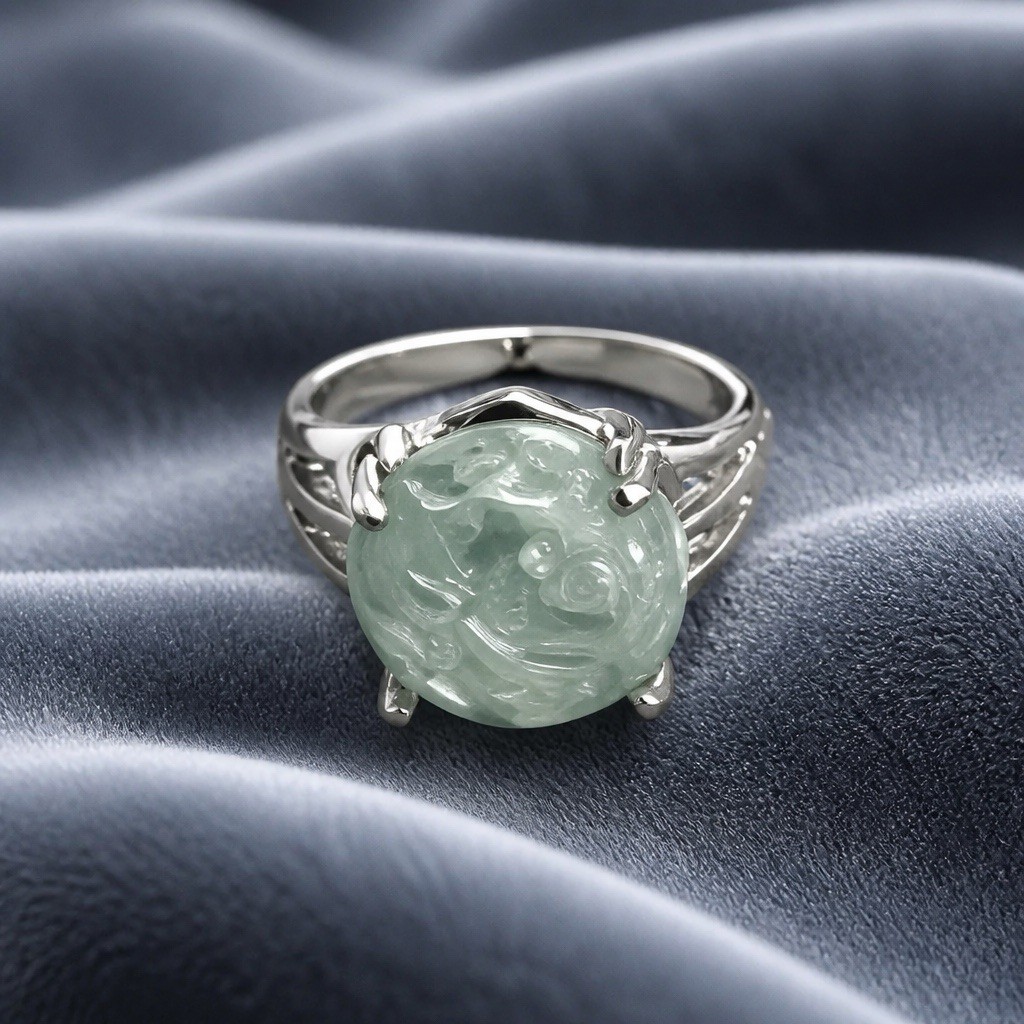 Gorgeous Stainless Steel Silver w/ Gorgeous Frosted Cream Color Gemstone Size 6