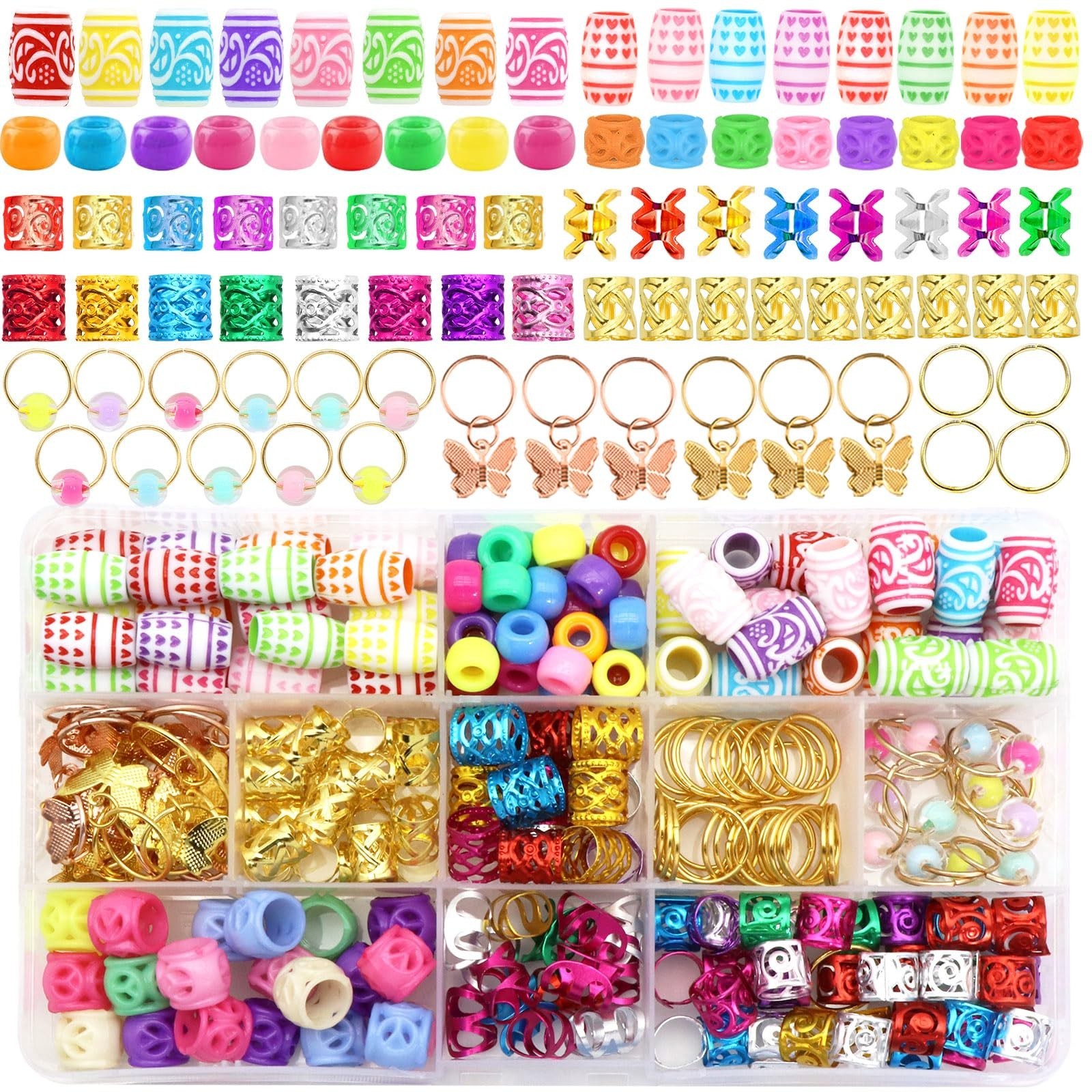 247PCS Hair Jewelry for Braids Mixed Color Loc Dreadlock Beads Metal Alloy Ha…