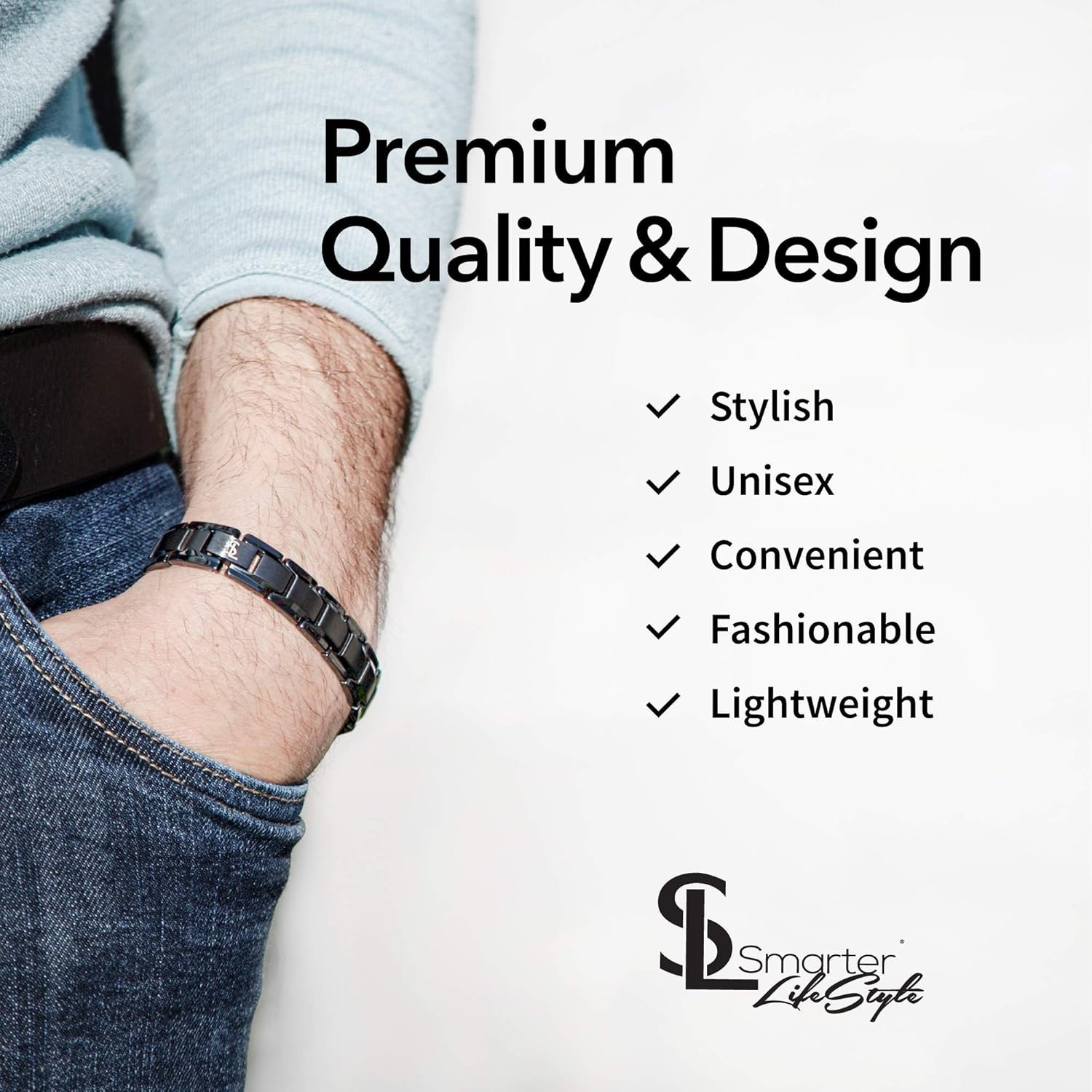 Lightweight Gunmetal Gray Titanium Magnetic Bracelet – Health & Style Combined