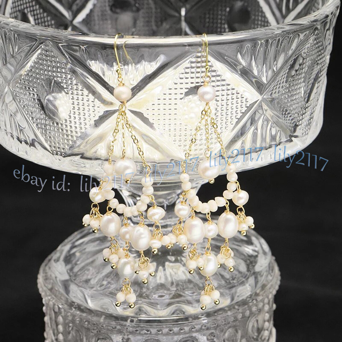 Beauty Natural White Freshwater Baroque Pearl Cluster Dangle Gold Hook Earrings