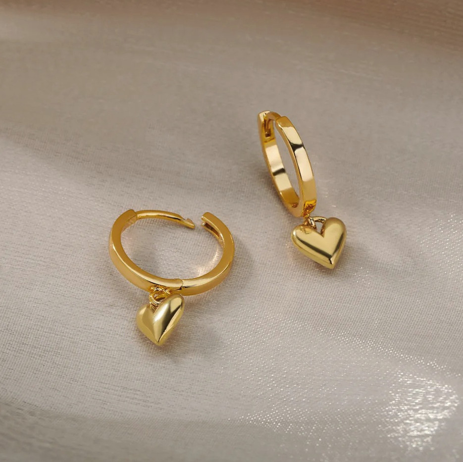 1 Pair Stainless Steel Heart Drop Earrings Vintage Gold Color Women Jewelry