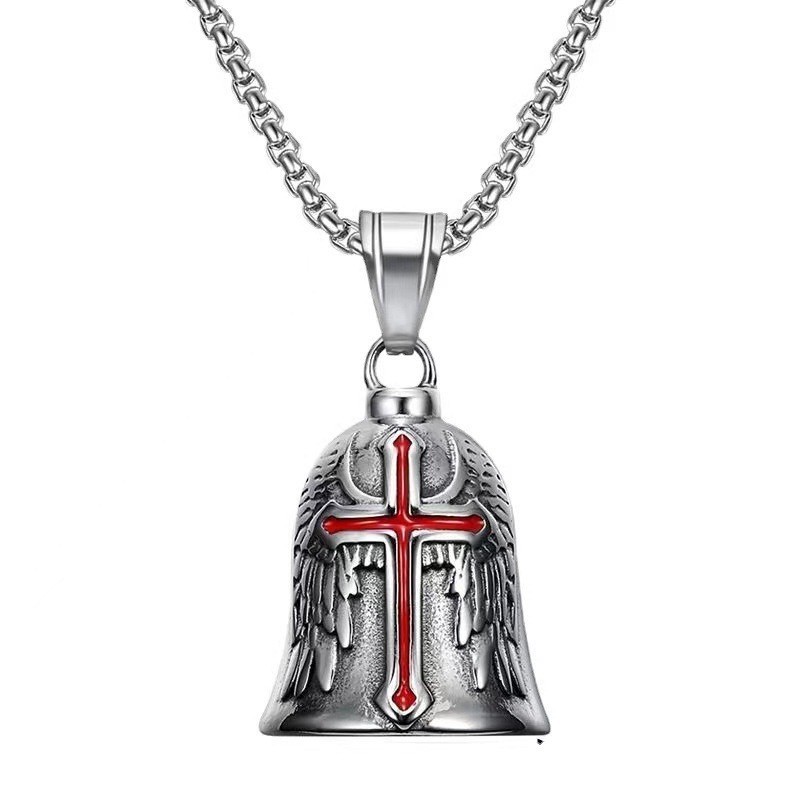 Angel Wings Cross Motorcycle Guardian Gremlin Bell Pendant Necklace Chain 24″