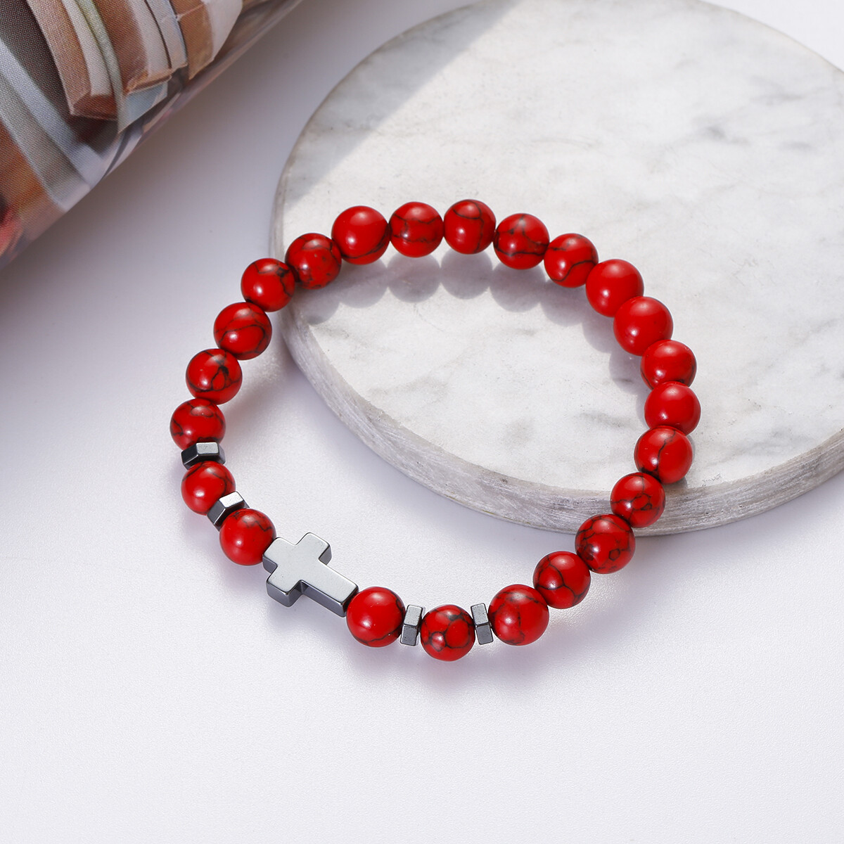 Men Women Lava Obsidian Beads Bracelet Natural Stone Yoga Elastic Bangle Jewelry