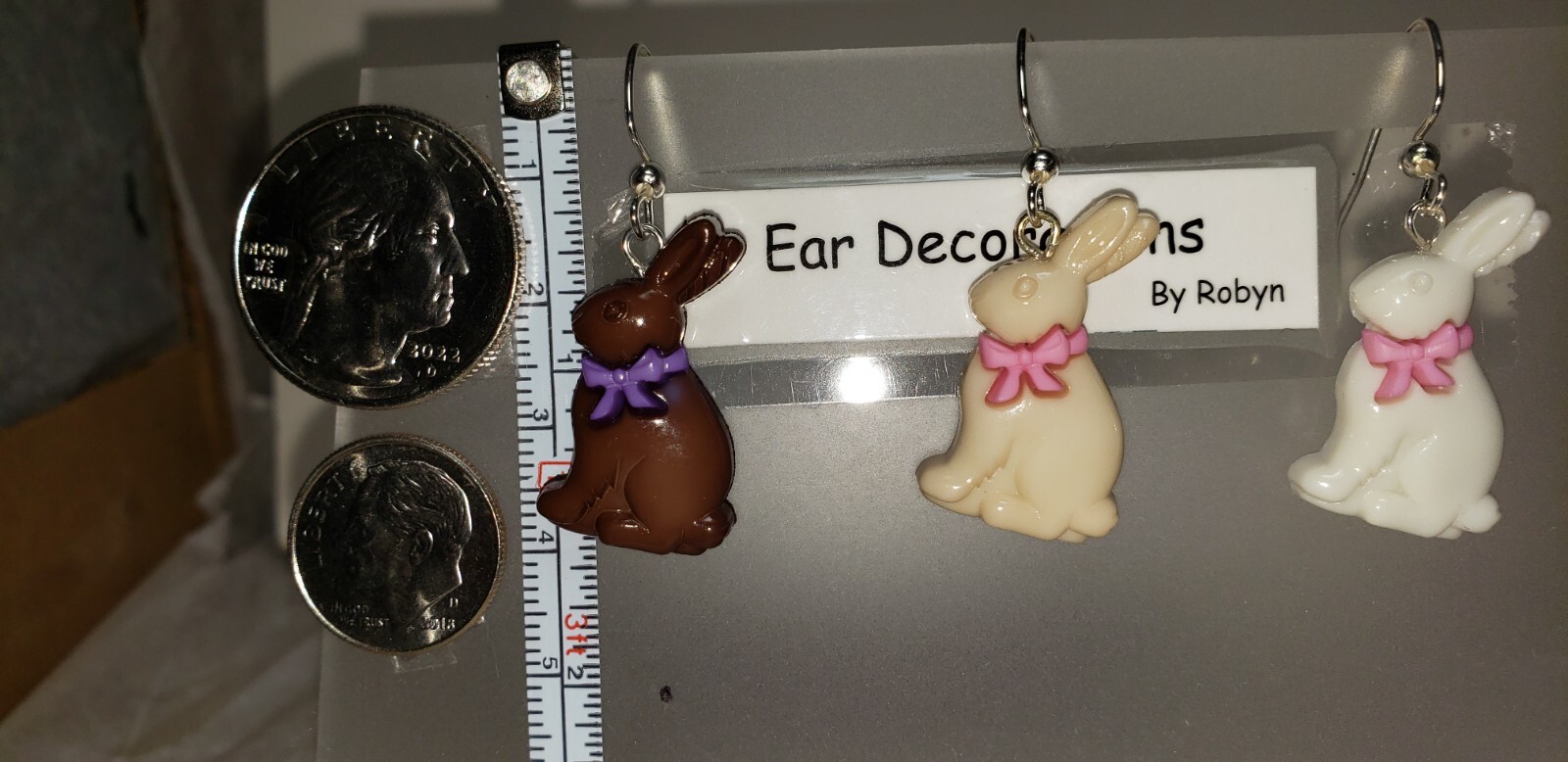 Easter Bunnies Earrings Chocolate, Cream or White Silver hooks Ear Decorations