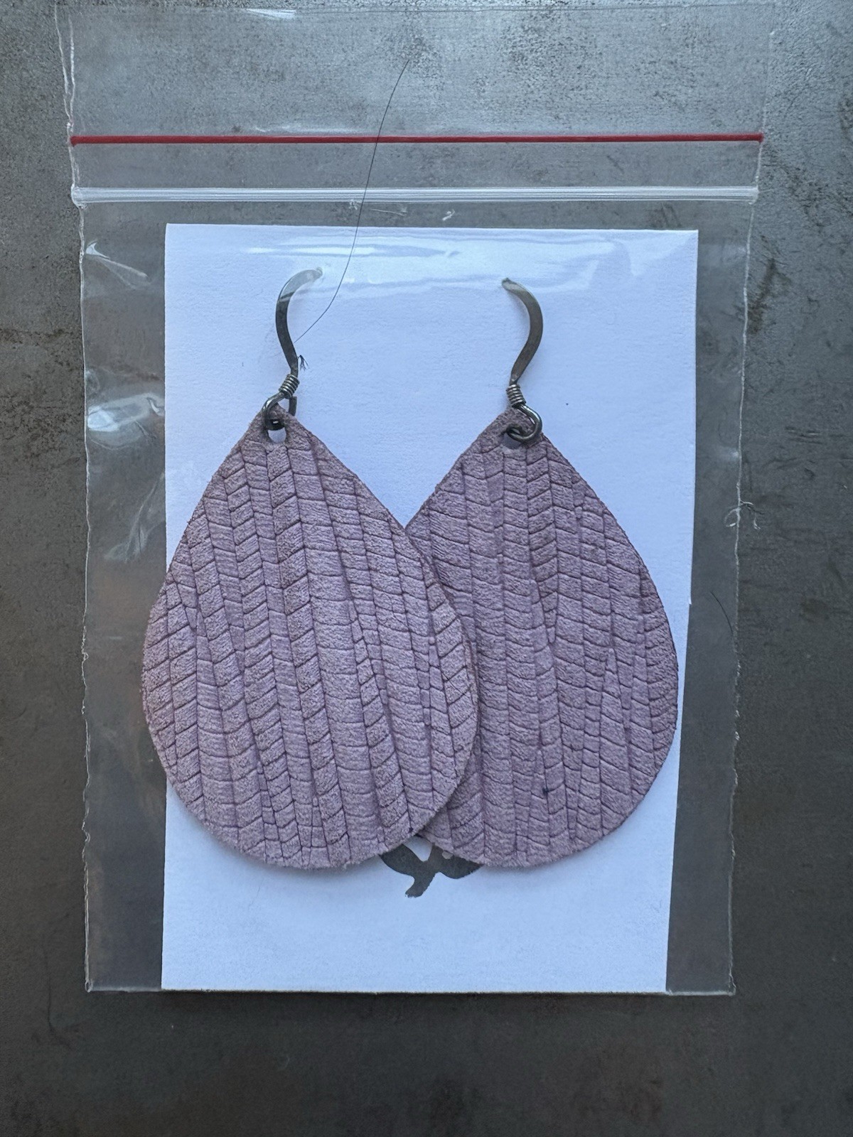 Teardrop lavender textured Leather dangle Earrings