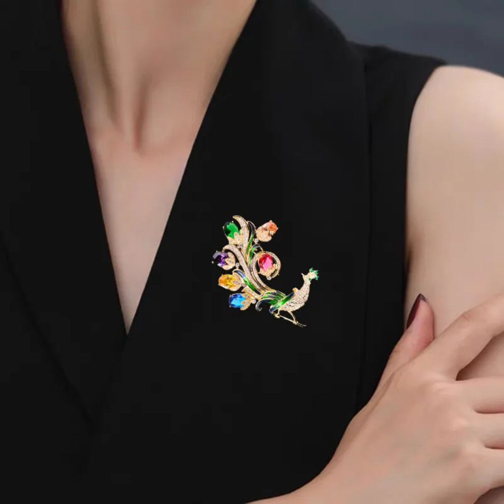 Luxury Rhinestone Multicolor Peacock Brooch Pin Animal Theme Women Jewelry Gift