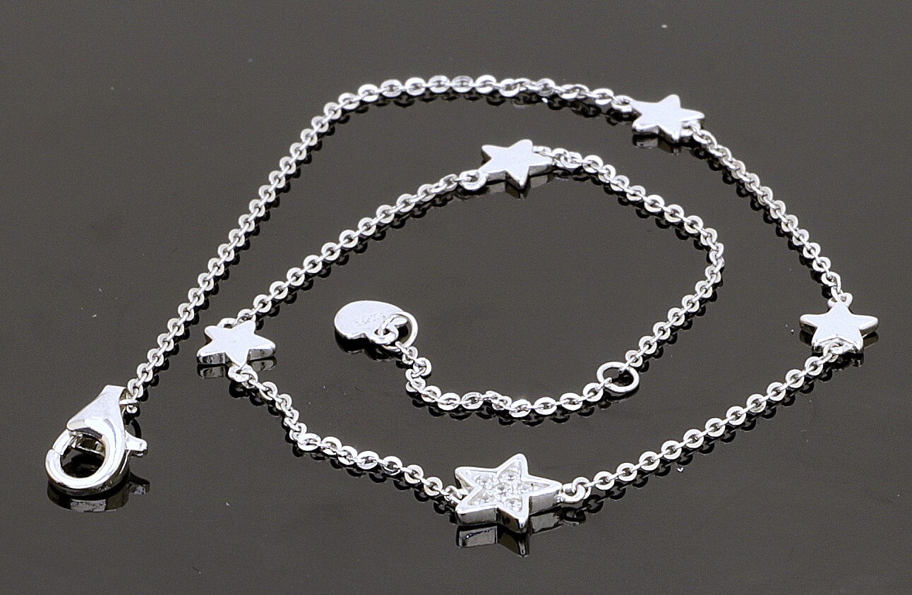 925 Silver Ankle Bracelet + CZ L-9.1″ W- 4.0mm / 1.6 gr #1621